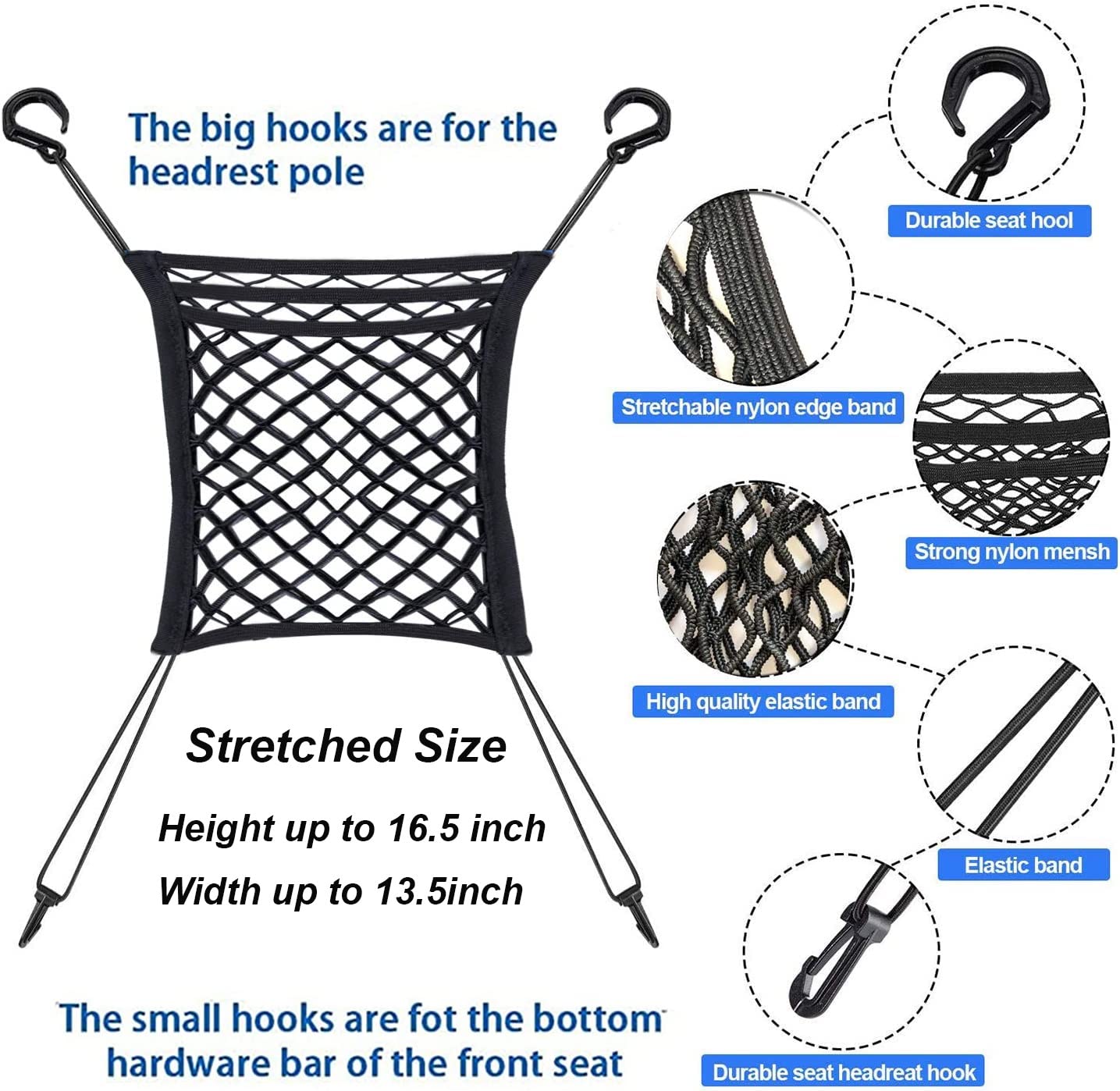 Universal 3 Layer Car Seat Storage Mesh/Organizer-Dog Net Pet Barrier for Car Backseat-Cargo Tissue Purse Holder-Driver Storage Netting Pouch