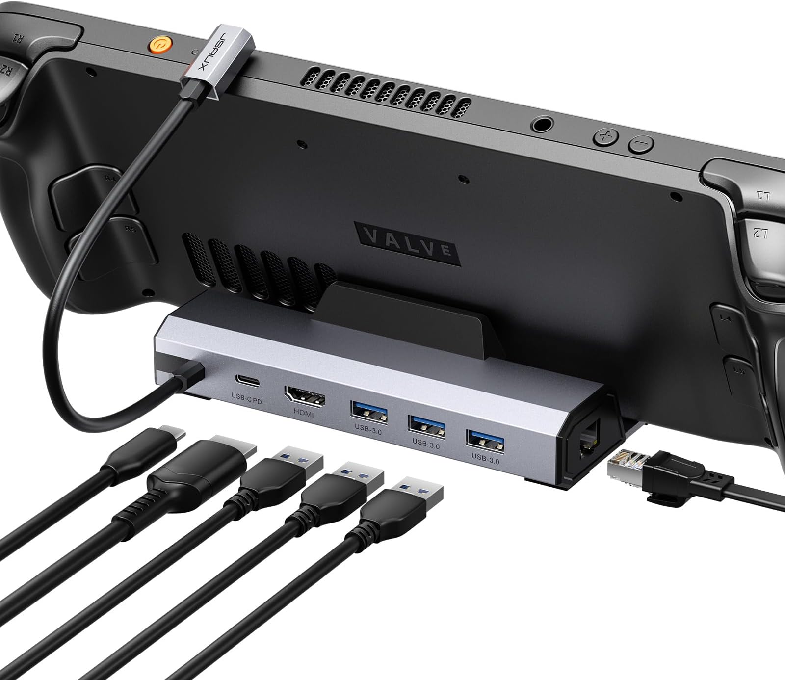 JSAUX Docking Station Compatible with Steam Deck, 6-in-1 Steam Deck Dock with HDMI 2.0 4K@60Hz, Gigabit Ethernet, 3 USB A 3.0 and Full Speed Charging USB C Port Compatible with Valve Steam Deck-HB0603