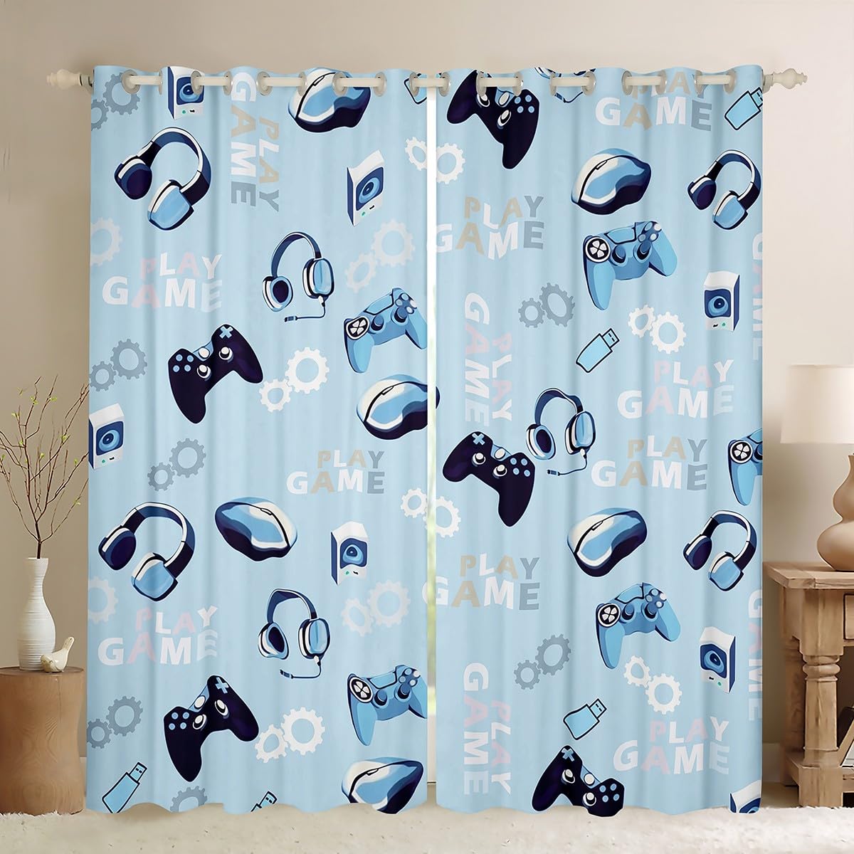 Tende moderne per finestre con mouse e auricolari, per ragazzi, ragazze e adolescenti, decorazione per la casa, per soggiorno, camera da letto, 167 x 228 cm