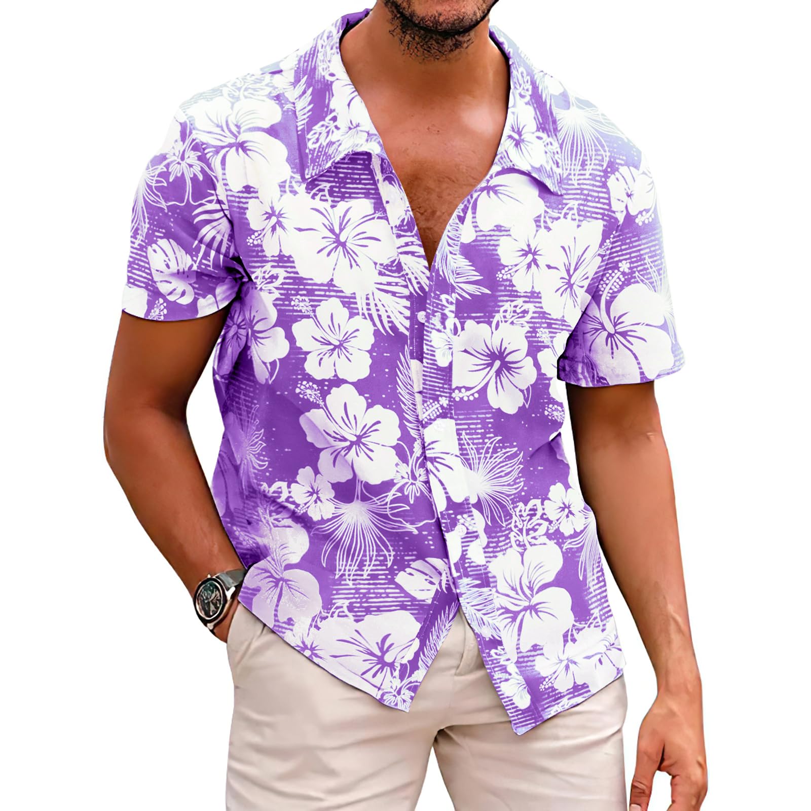 Men's Novelty Hawaiian Floral Shirt Summer Casual Button Down Tropical Holiday Beach Shirts