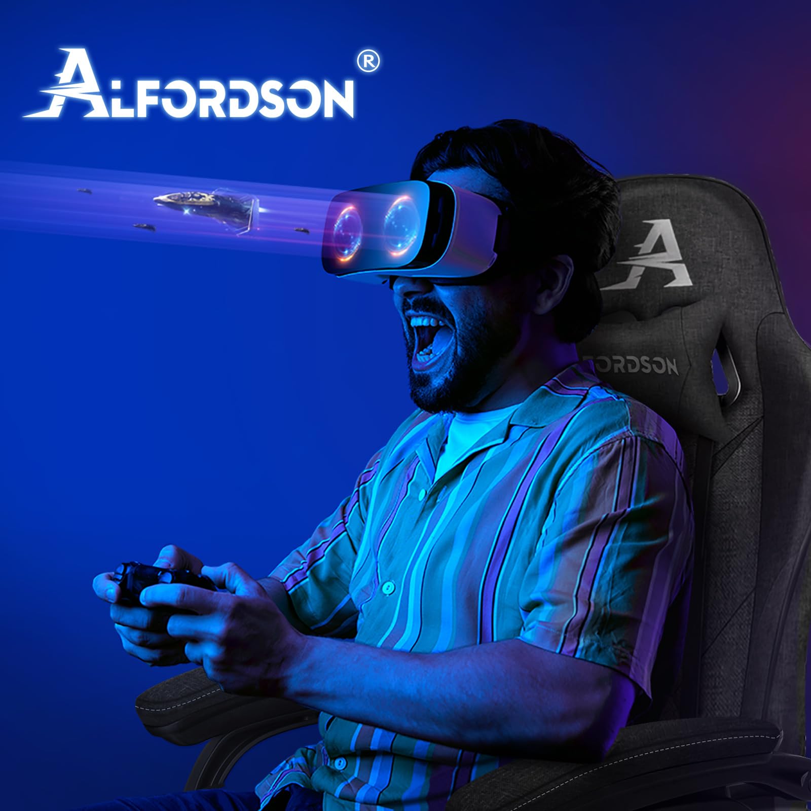 ALFORDSON Sedia da Gaming Massaggiante, Sedia Gamer con Cuscino Lombare e Poggiatesta, Poggiapiedi Telescopico, Ergonomico Sedie da Ufficio Schienale Regolabile 90-150°, Tessuto(Grigia scura)