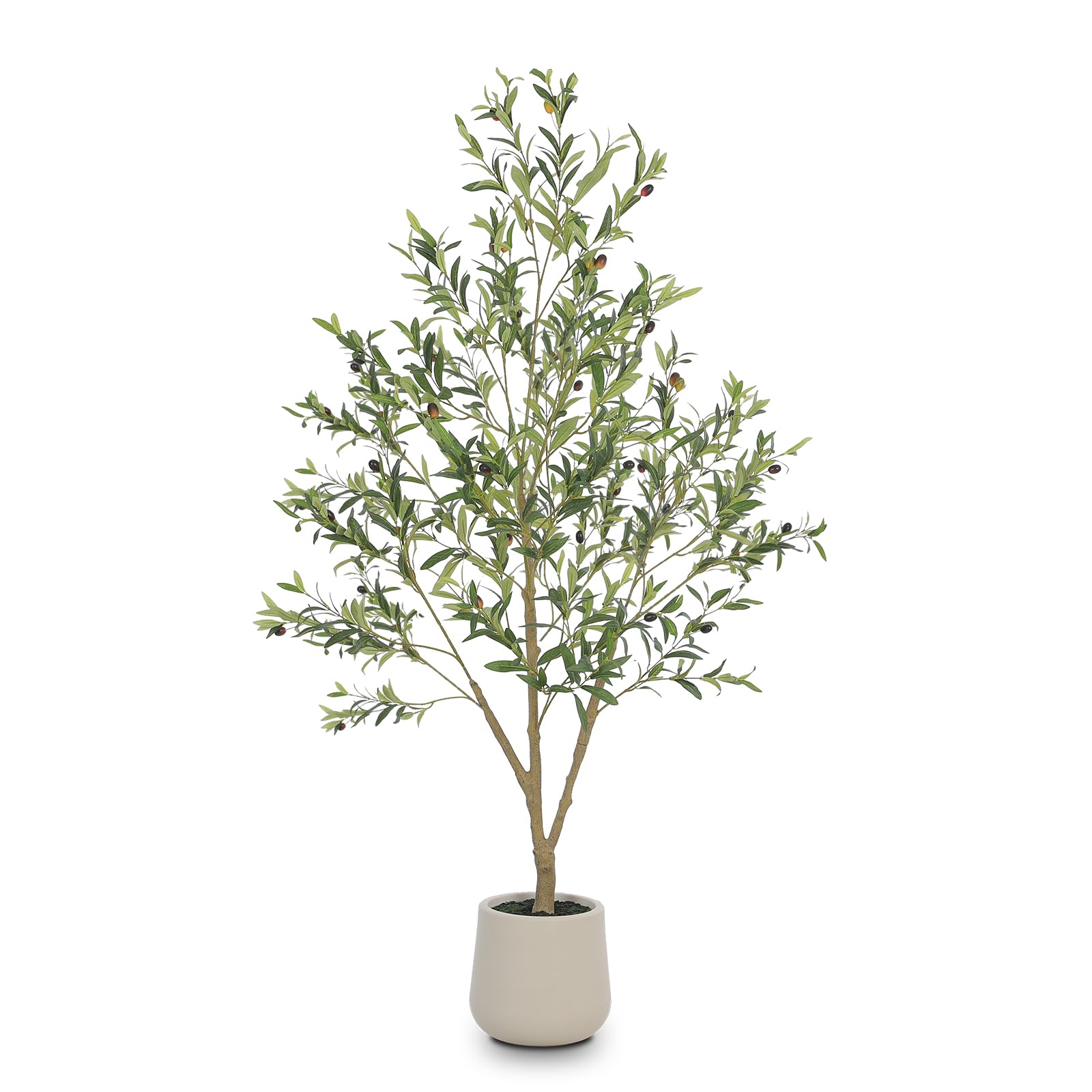 VIVATREES Olive Trees Artificial Indoor, 6FT Tall Faux Olive Tree with White Tall Planter, Artificial Plants with Natural Wood Trunk and Lifelike Fruits for Home Office Decor