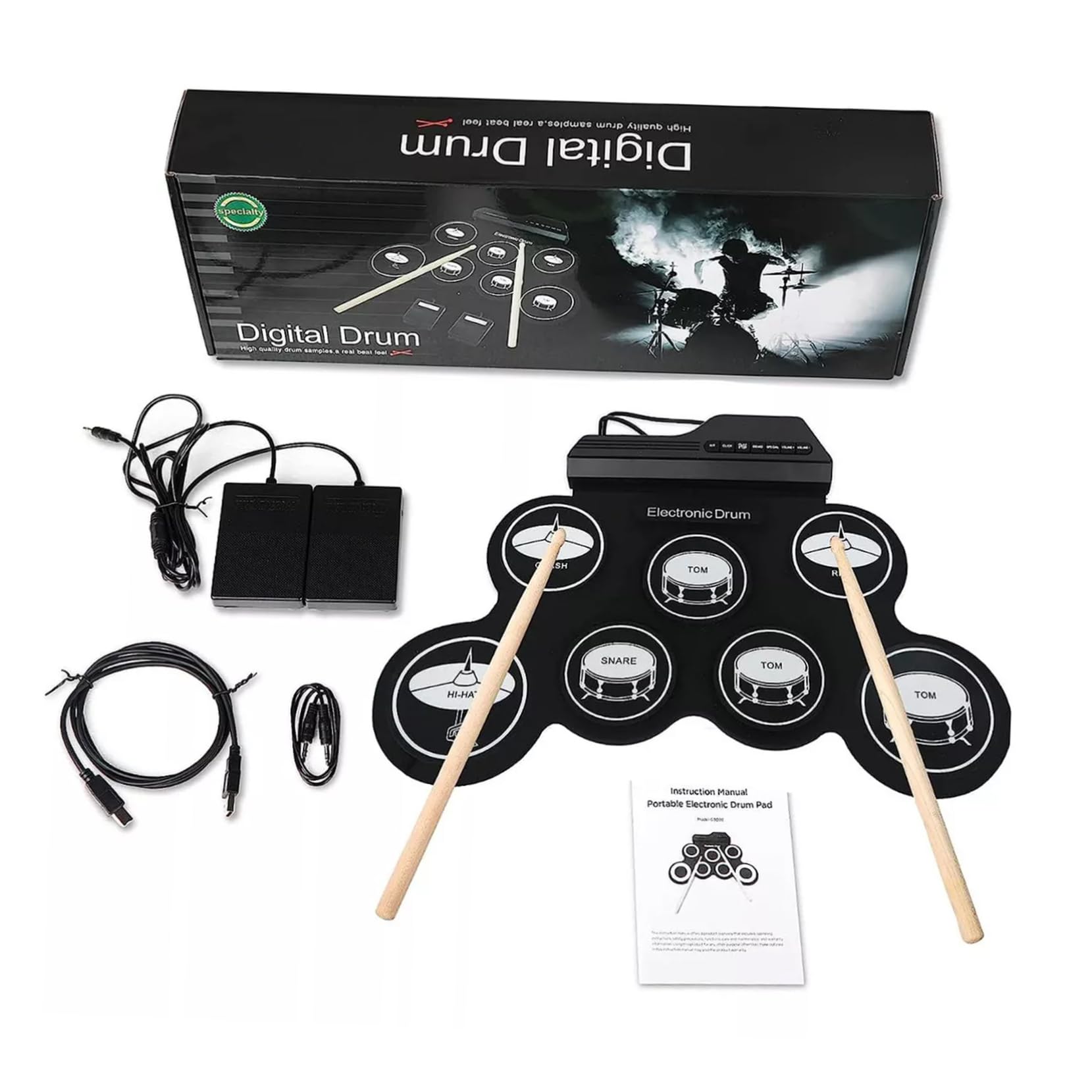 ibasenice Portable Electronic Drum Set Digital Drum Kit for Boys and Girls Adults Roll-up Practice Drum Pad Kit Built-in Metronome Quiet Electric Drum for Home Practice