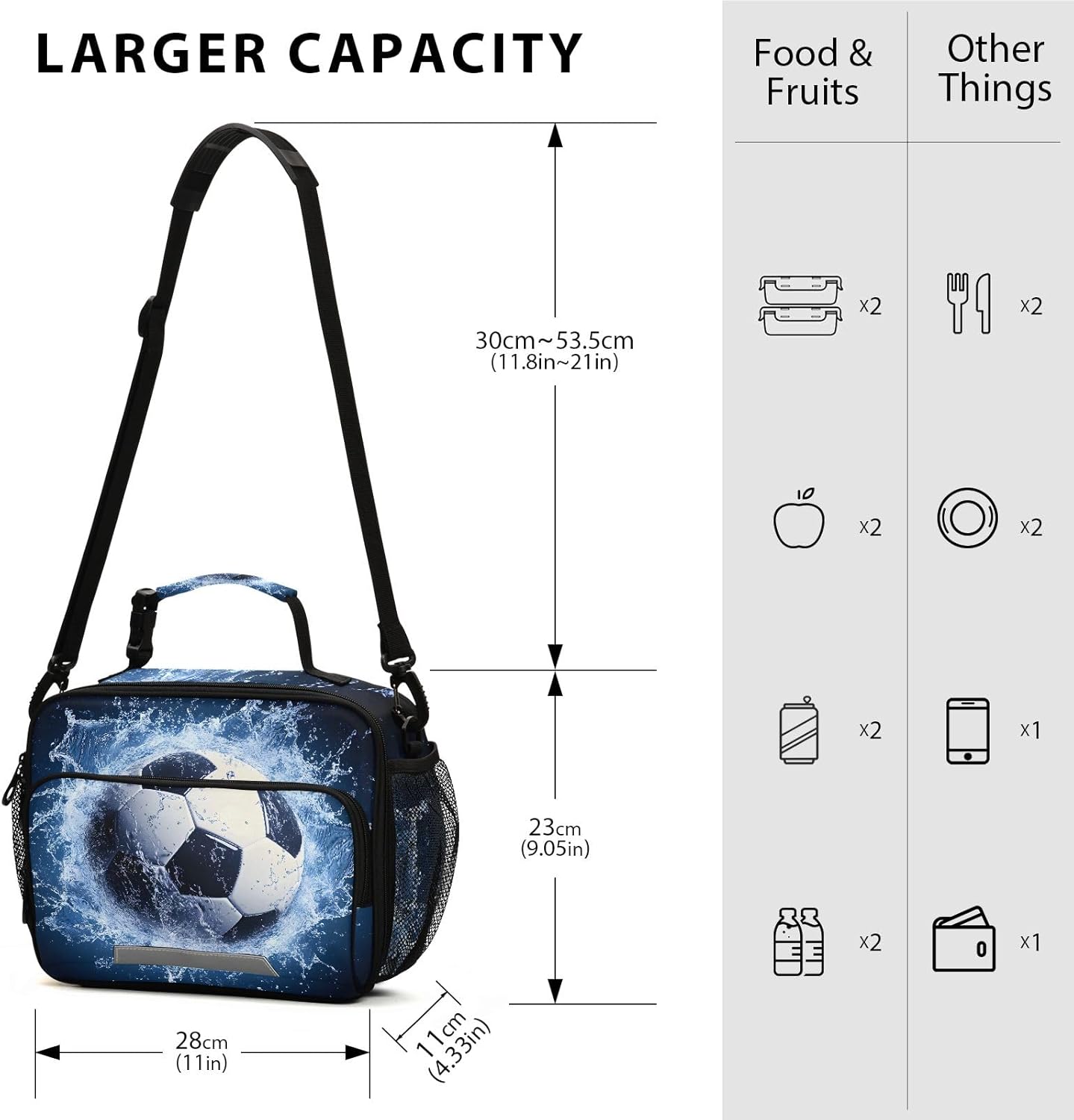 Basketball Water Lunch Box, Lunch Bag with Adjustable Shoulder Strap Insulated Tote Bag Picnic Box Lunch Bag for School Teens Snacks Insulated Cooler Tote - Image 3