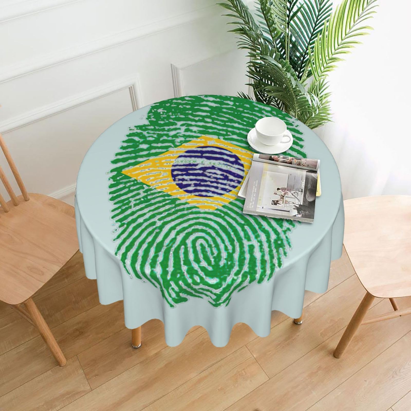 SDEGTHO brazil Print Modern Retro Round Tablecloth 60in Polyester Fabric Cover for Party Dining Table Washable