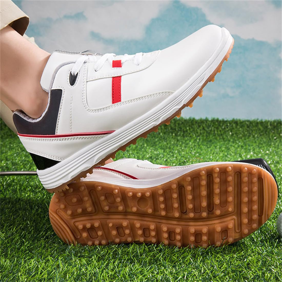DAMANDO wasserdichte Leder Golfschuhe, Damen Professionelle Golf Turnschuhe Spikless Walking Footwears Outdoor Golf Walking Schuhe