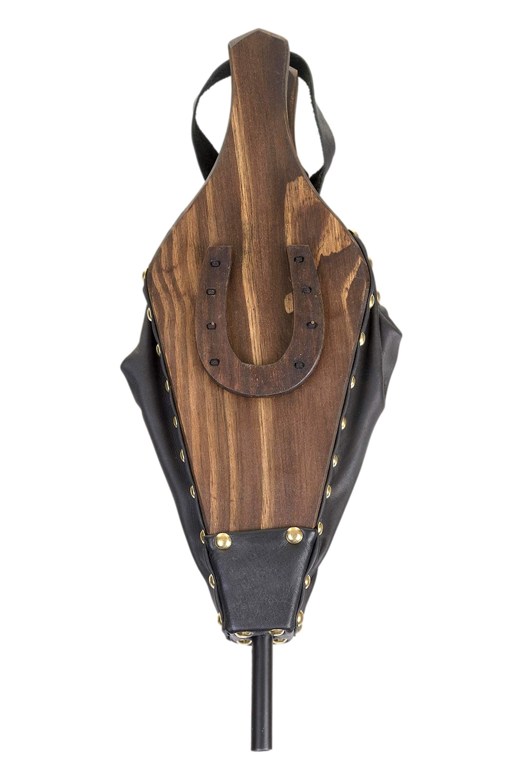 Soffietto per camino, 46x15 cm, in pelle nera, ferro di cavallo intagliato 3D, strumento per stufe a legna, ottimo strumento per camino, barbecue, campeggio, pompieri fatti a mano, regalo perfetto