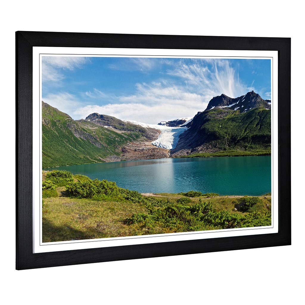 Big Box Art Framed Print of Landscape Norway Lake Mountains (1) Design | Wall Art Picture | Home Decor for Kitchen, Living Room, Bedroom, Hallway, Black, A2 / 24.5x18 Inch / 62x45cm