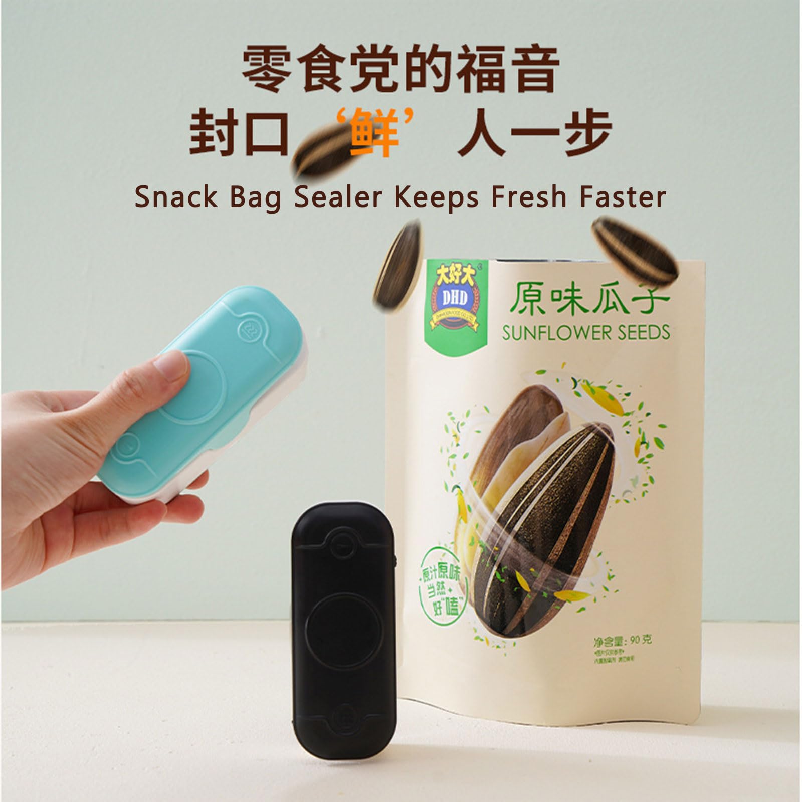 IXITab Mini Sealer, USB Rechargeable 2-in-1 Handheld Heated Vacuum Sealer and Cutter, Portable Food Preserver for Plastic Bags, Snacks and Freshness with magnetism (green (color)), Size: 39x38x97mm