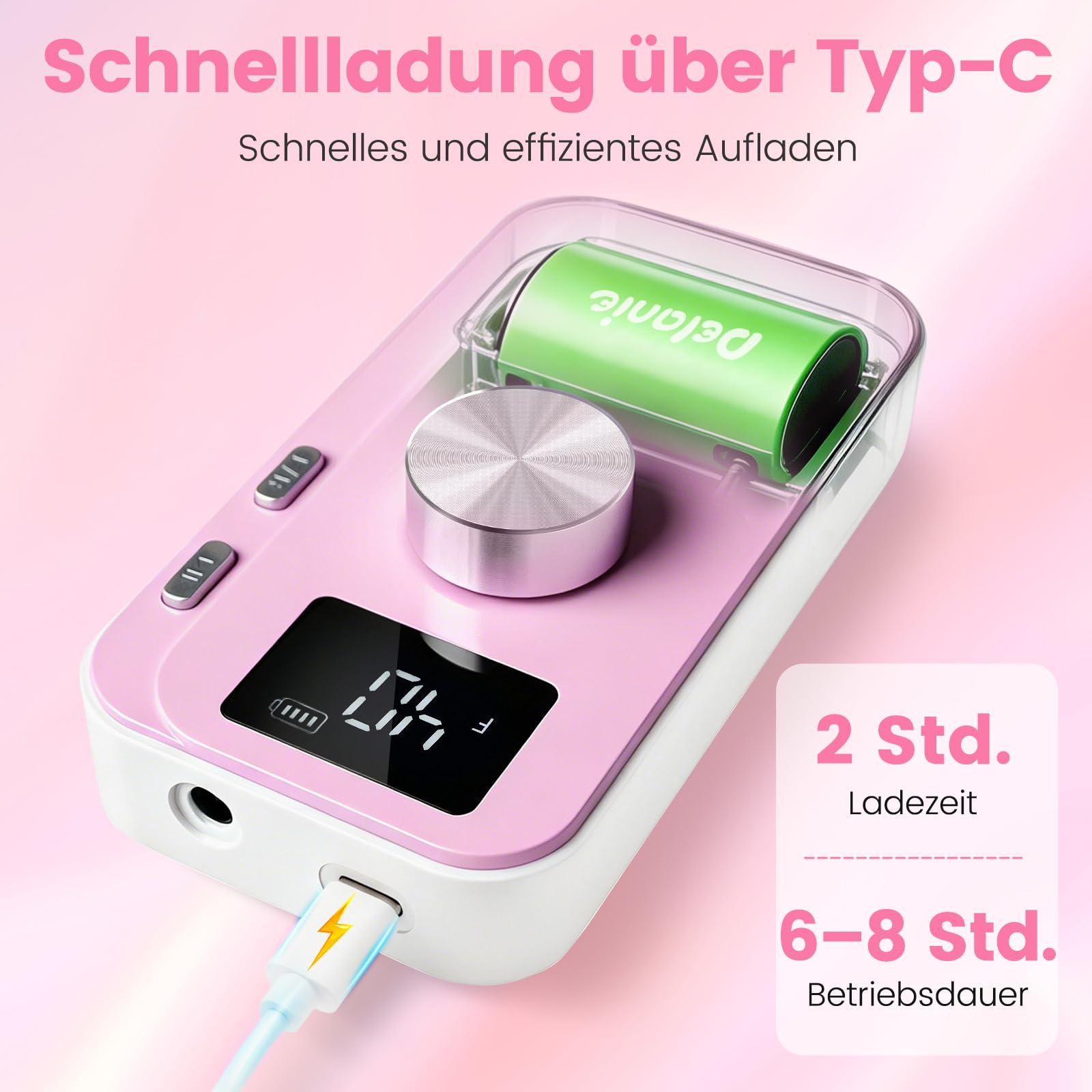 Delanie 40000 U/min elektrischer Nagelfräser für Gelnägel Acrylnägel, Rosa