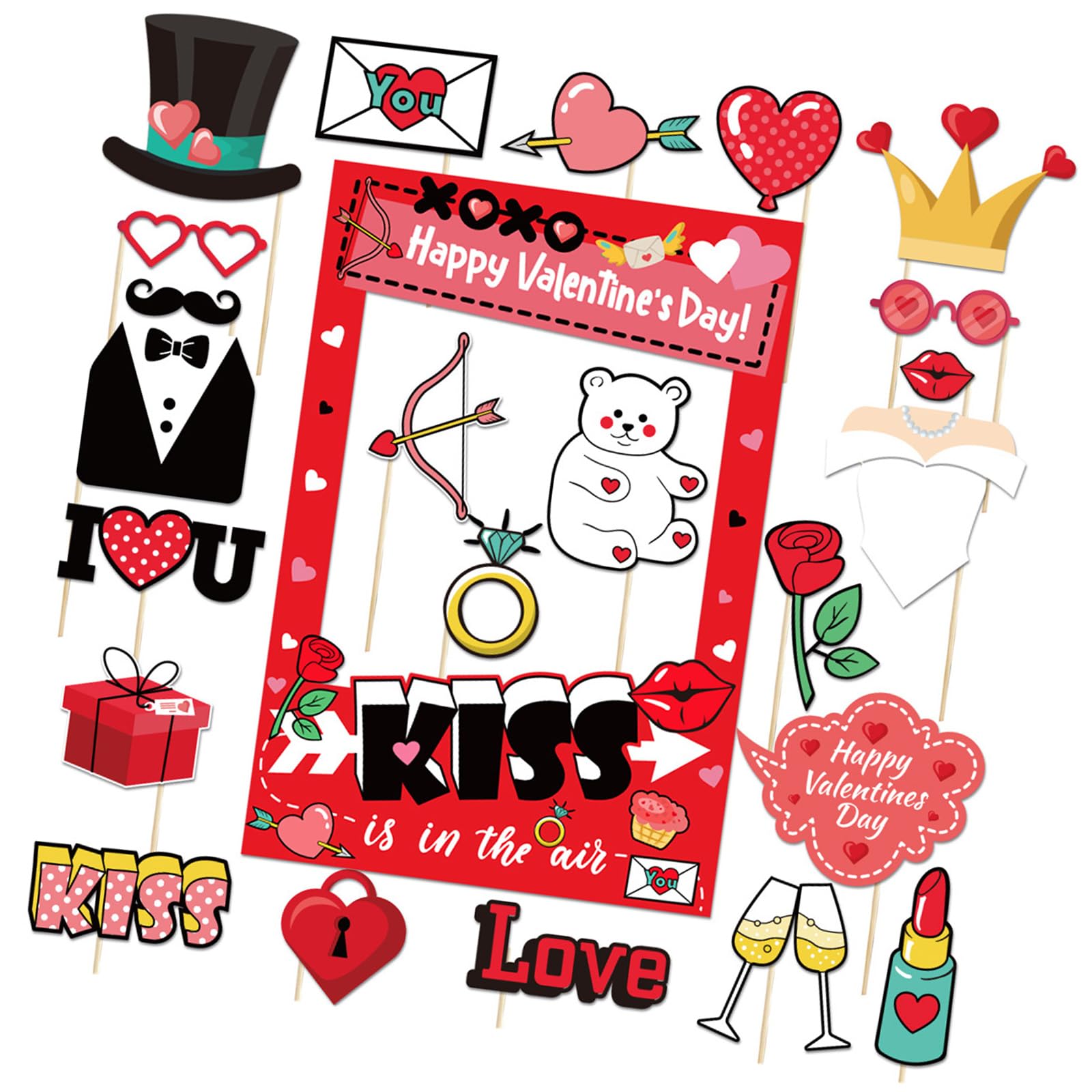 Jazuaiao Day Photo Booth Props Valentines Decoration Photography Wedding Frame Booth