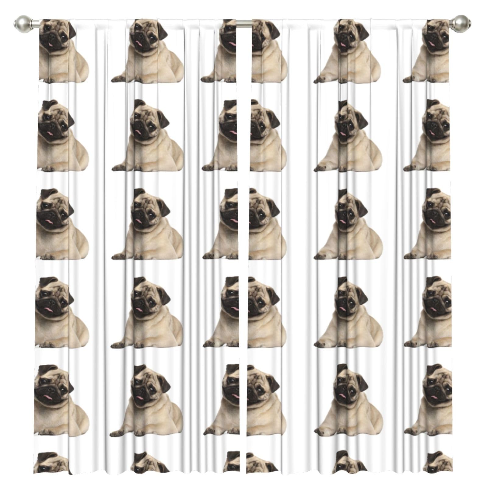InOmak 9 Month Old Pug Puppy, 2 Panels Window Curtains 52 x 84 Inch Blackout Curtains for Living Room Bedroom