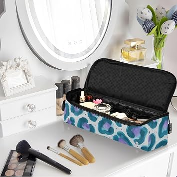 2-in-1 Curling Iron Travel Case with Heat Resistant Pad Double-Layer Travel Carrying Case for Hot Tools Curling Iron Flat Irons Hair Volumizer Styler, Watercolor Style Leopard Print