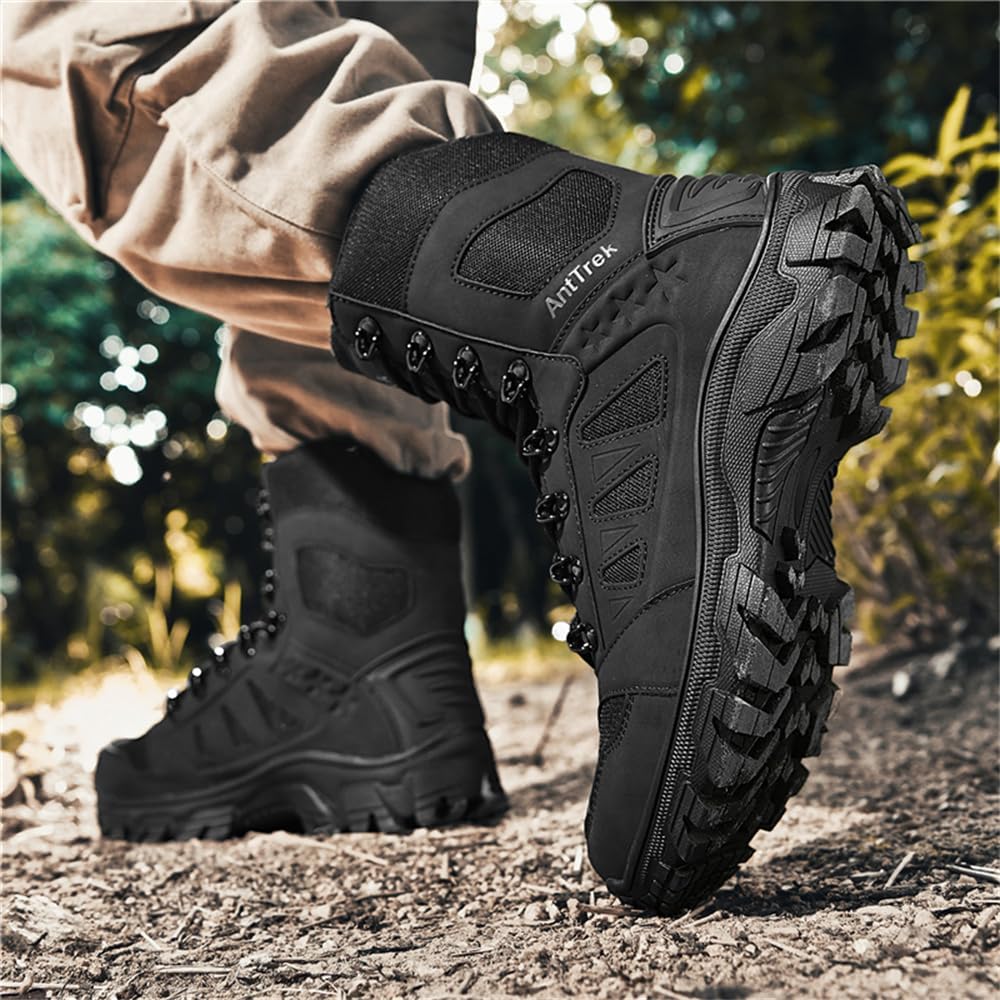 Men's Tactical Boots 8 Inches Lightweight Combat Boots Durable Suede Leather Military Work Boot Lace-Up Desert Boot