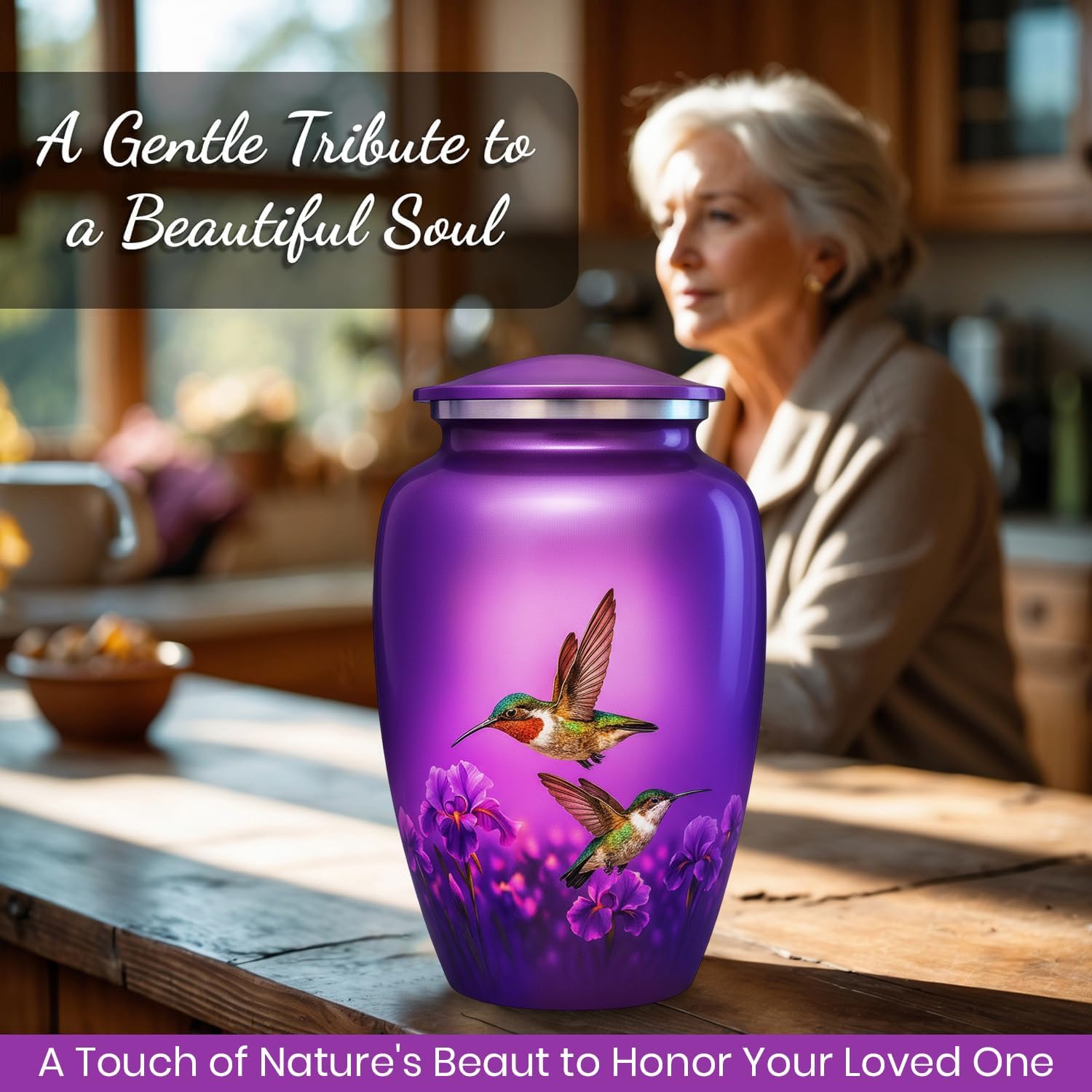 Set of 6 Hummingbird Decorative Funeral Urns for Ashes Adult Male & Female Includes 1 Large Urn with 4 Small Keepsakes & 1 Silver NecklaceUrn (Hummingbird Large Set, Urns) - Image 6