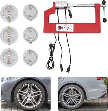 Tire Patch Repair Tool Kit Tire Auto Tyre Vulcanizing Machine Kit, 110V Spot Hot Vulcanizing Machine with 6 Molds, Adjustable Height 100 * 80mm Tire Repair Machine Fully Rotating C-Frame