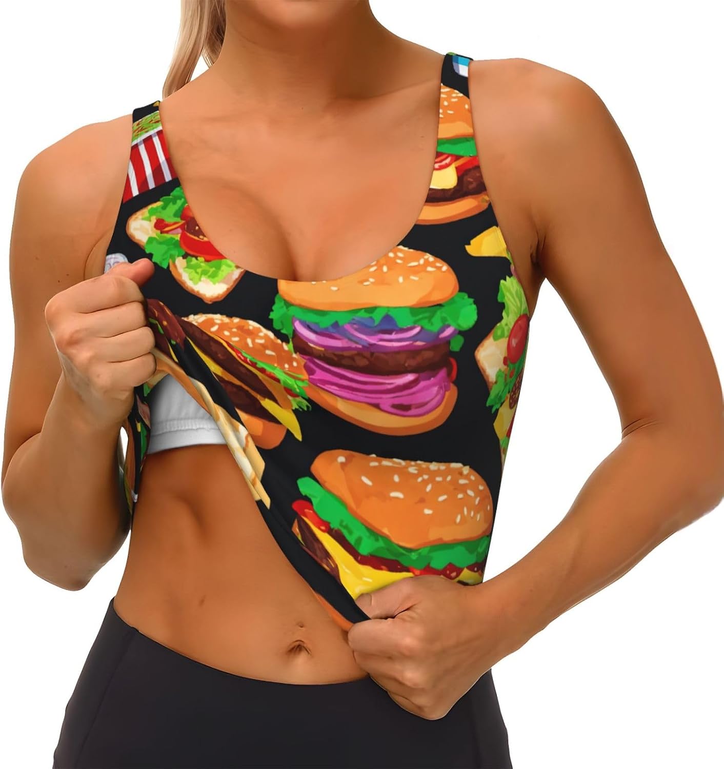 Food Pattern Funny Print High Impact Sports Bras,Longline Sports Bra,Perfect for Yoga,Running and Gym Workouts