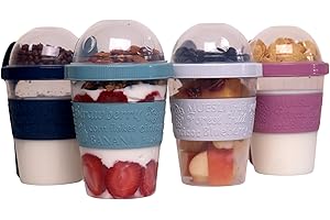 4 Pack Reusable Yogurt Parfait Cups with Lids for On The Go Breakfast