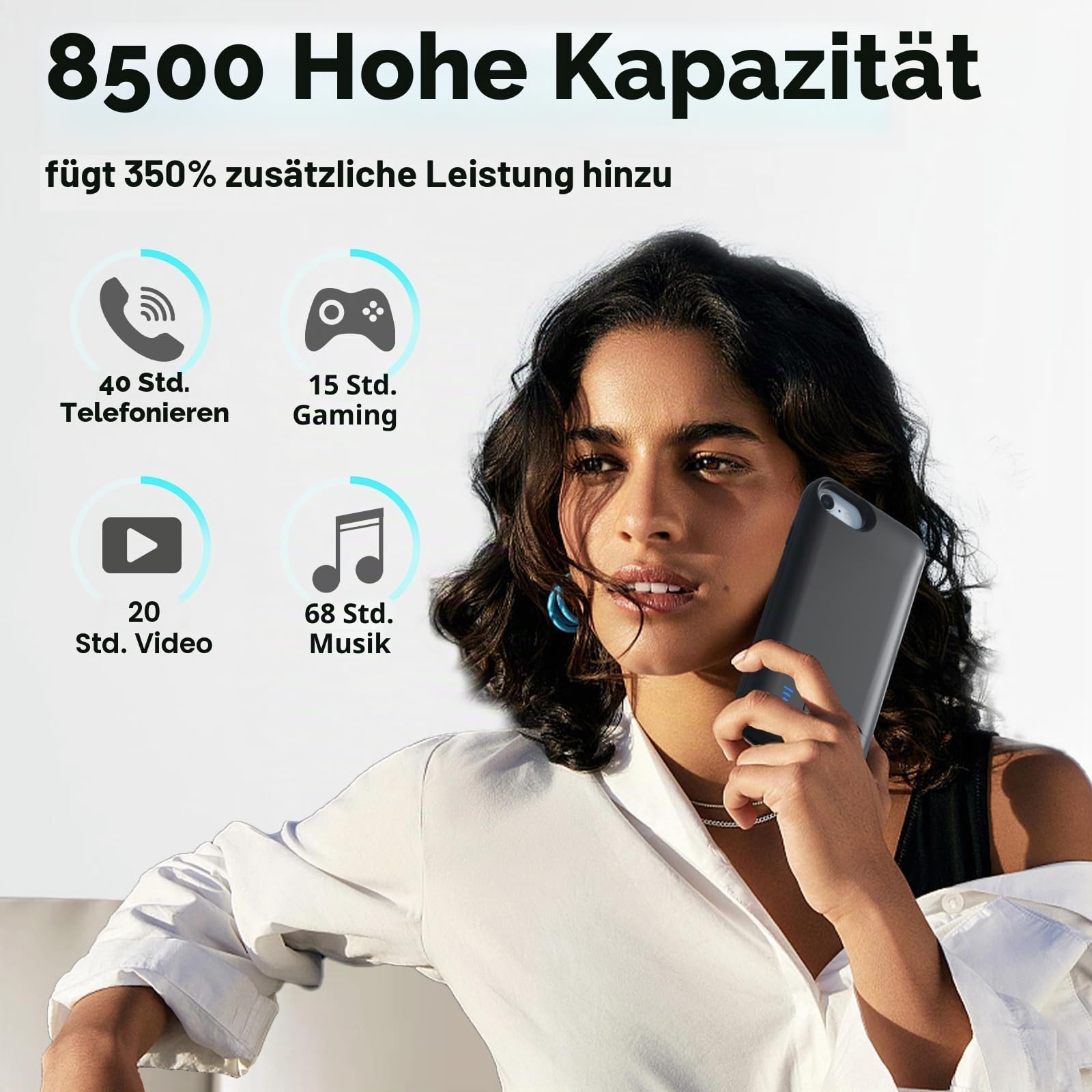 Akkuhülle für iPhone 8/7/6S/6/SE 2020(4.7") 8500mAh, Schlanke Wiederaufladbare Handy Ladegeräte Powerbank mit Standfuß, Erweiterte Ladehülle Tragbare Schutzhülle mit Akku hülle-Schwarz