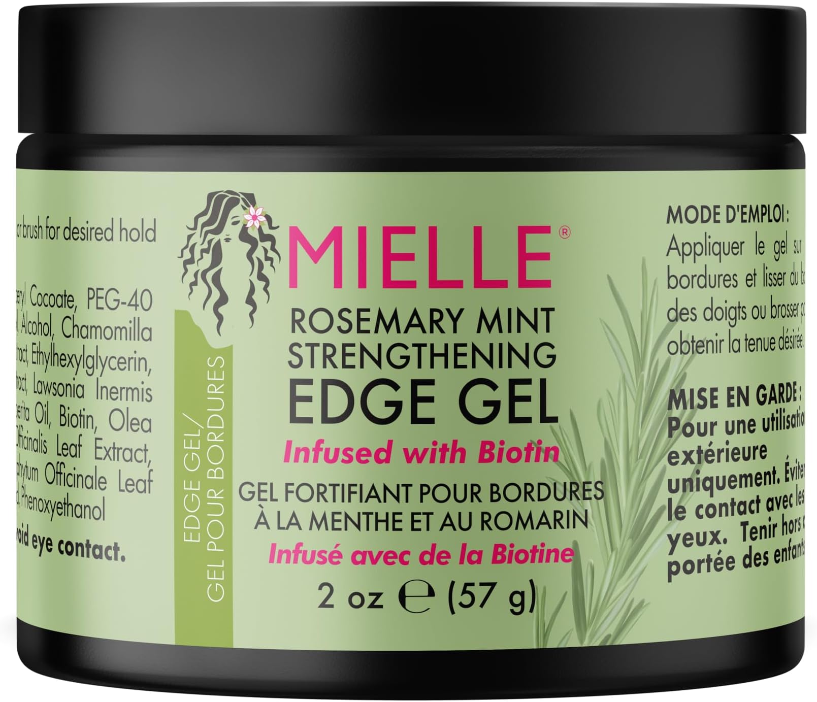 Mielle Organics Rosemary Mint Strengthening Edge Gel For Sleeking And Taming Hair, 57 g