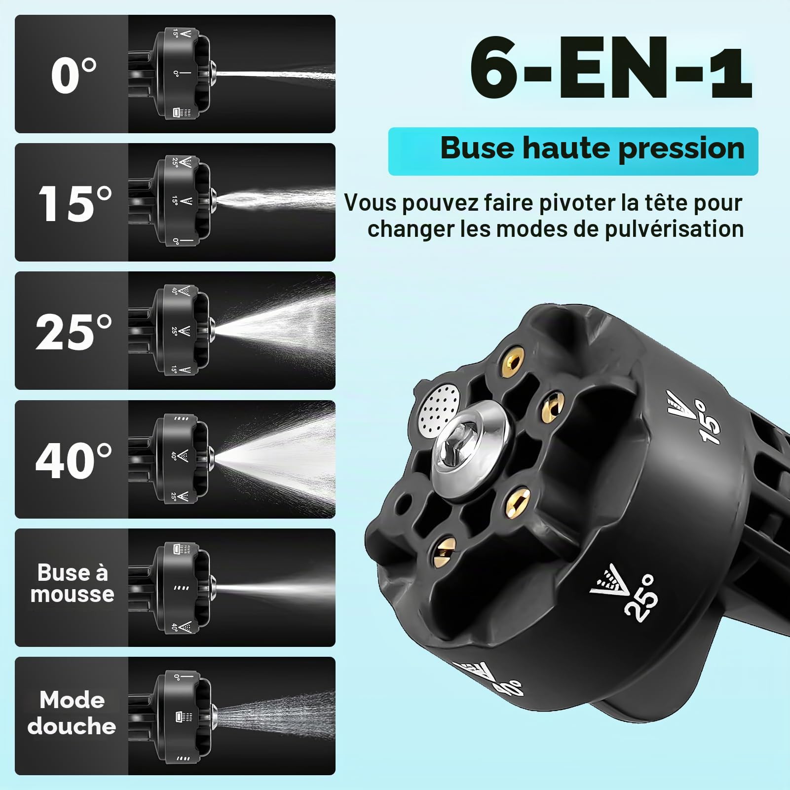 Nettoyeur Haute Pression sans Fil, 21 V, 80 Bar, Portable, avec 2 Batteries, buse Multifonction 6 en 1, Tuyau de 5 m, réservoir filtrant, pour Voiture et terrasse
