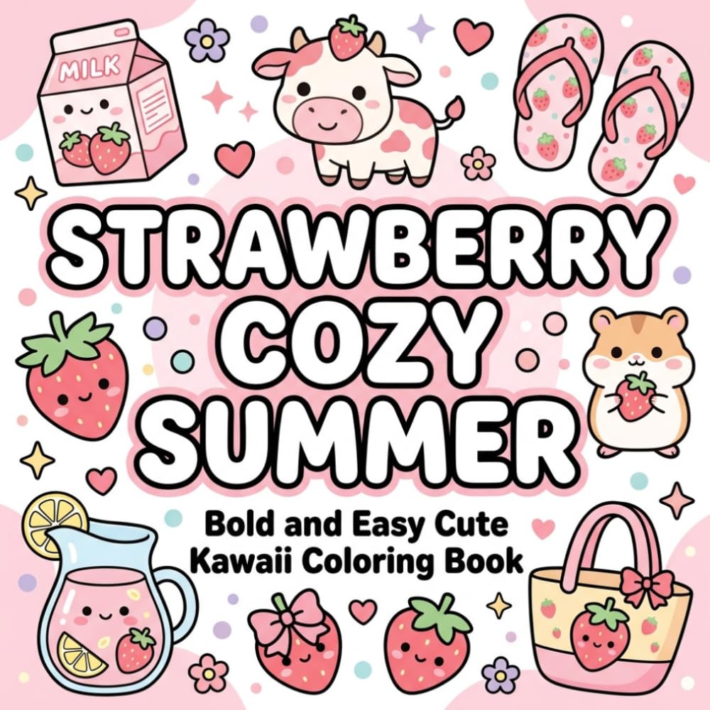 Strawberry Cozy Summer: Bold and Easy Cute Kawaii Coloring Book
