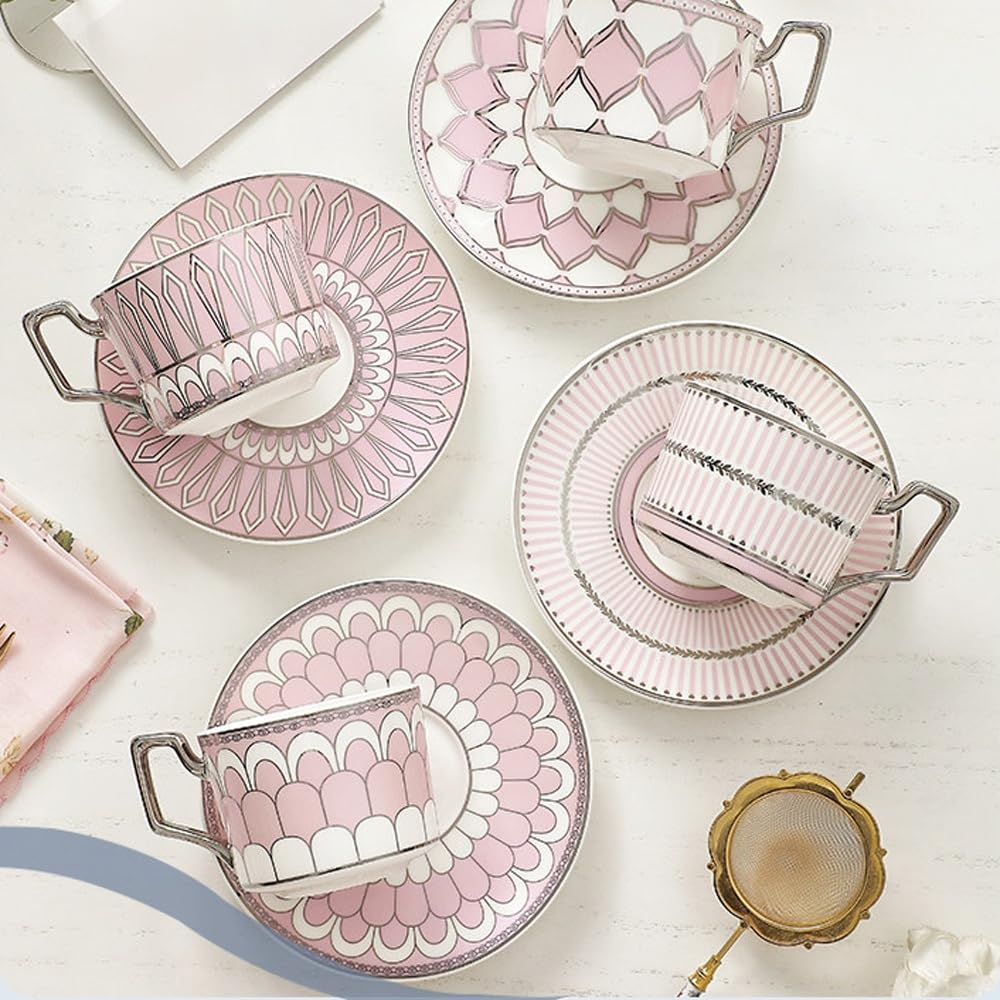 Zestaw 4 filiżanek do kawy, kubki do kawy z uchwytem, ​​ceramiczna filiżanka do espresso ze spodkiem, filiżanka do espresso, mleka, herbaty
