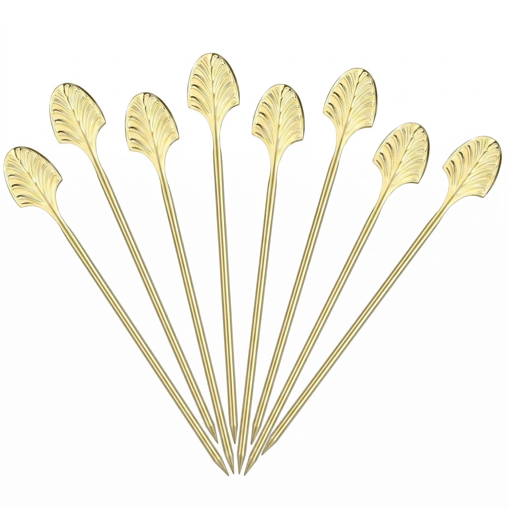 4PCS Stainless Steel Cocktail Pick,Gold Drinks Skewers Garnish Sticks,Reusable Metal Toothpicks Set,Bar Garnish Accessories Cocktail Sticks for Martini Olives,Fruit,Skewers Decoration (8Pcs, A1)