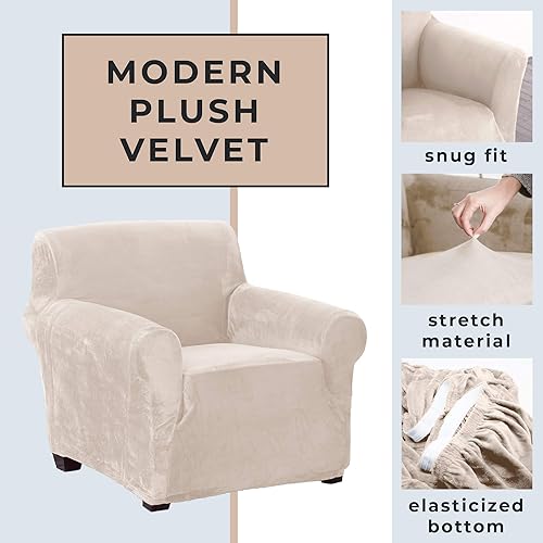 Miniatura 10 de Funda protectora que se ajusta a la forma del mueble, antideslizante, elegante, material suave de terciopelo afelpado funda de sofá sin tirantes de