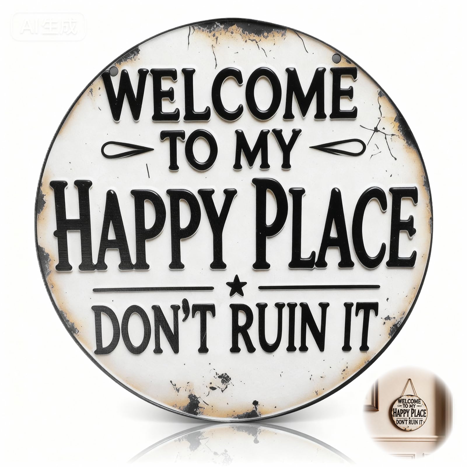 Welcome Sign, Funny Vintage Wood Sign, 8x8 Inch Round Home Decor for Kitchen Bathroom Bedroom Garage Bar Porch Garden Wall Art