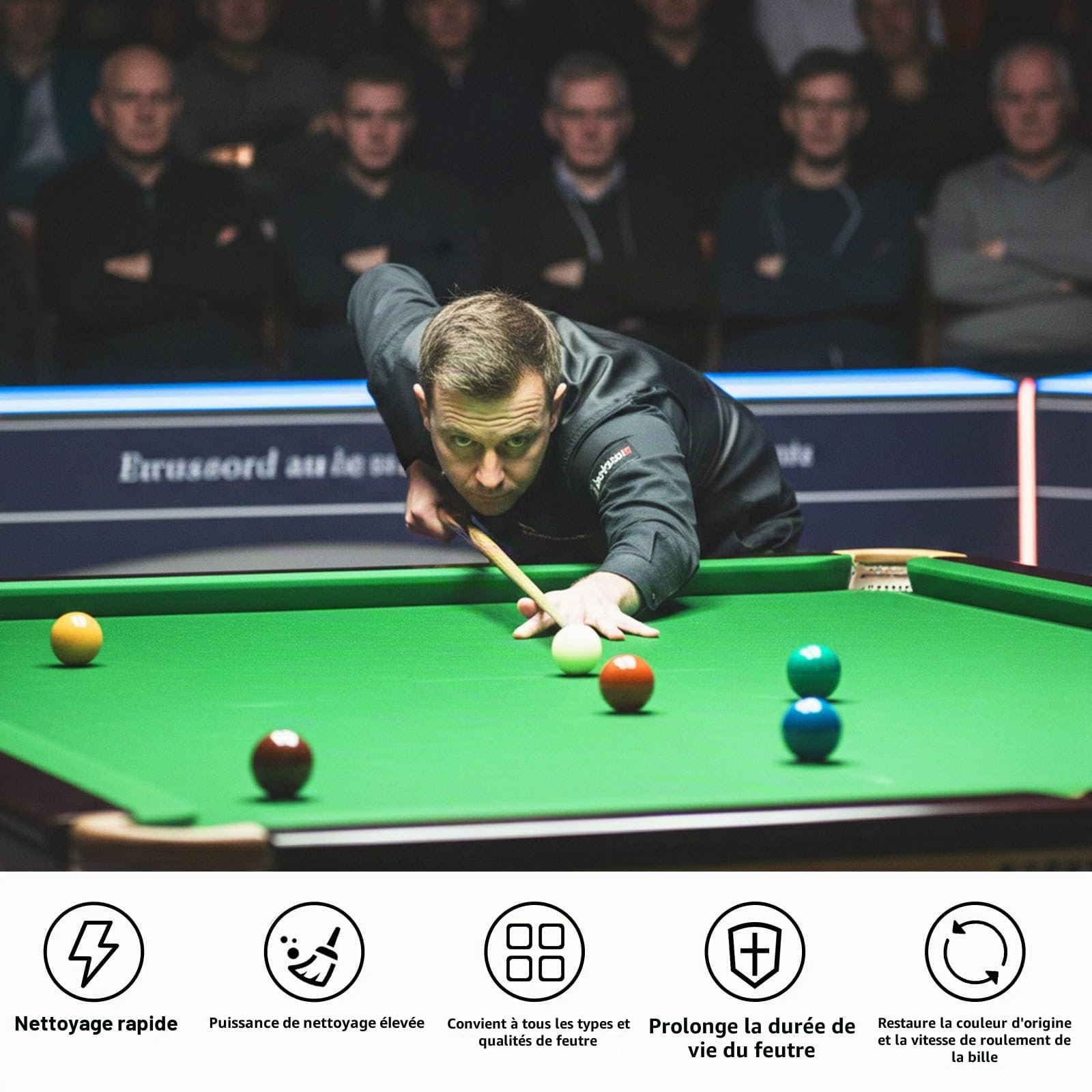Kit de nettoyage de table de billard 8 pièces – Nettoyant puissant qui décompose rapidement la craie et les taches, restaure la douceur du feutre – avec brosse de table de billard et gant antistatique