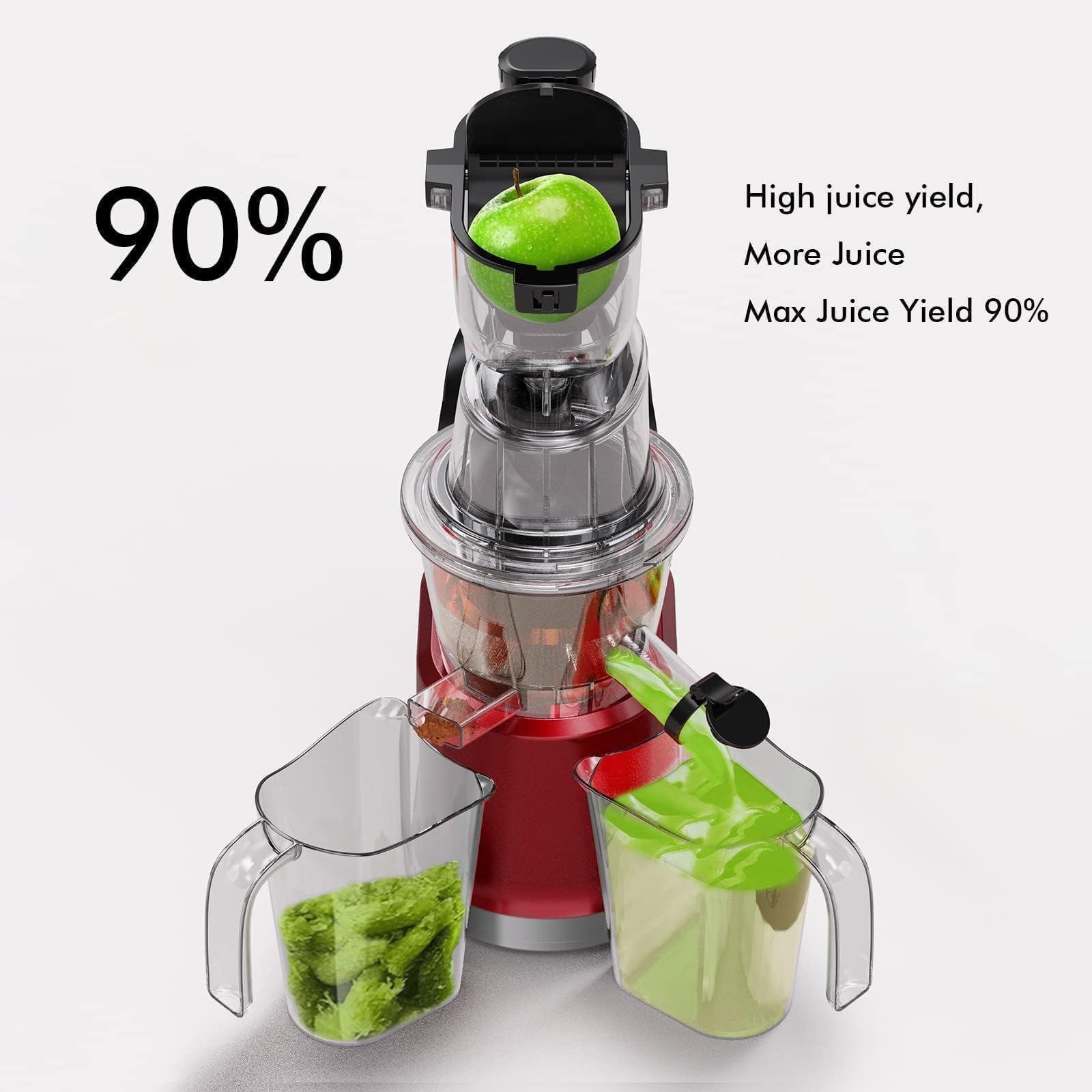 SIFENE AMR8824 - Spremiagrumi a freddo, apertura grande da 83 mm, per spremere lentamente, facile da pulire, per succo di frutta e verdura, plastica e acciaio inossidabile, rosso puro