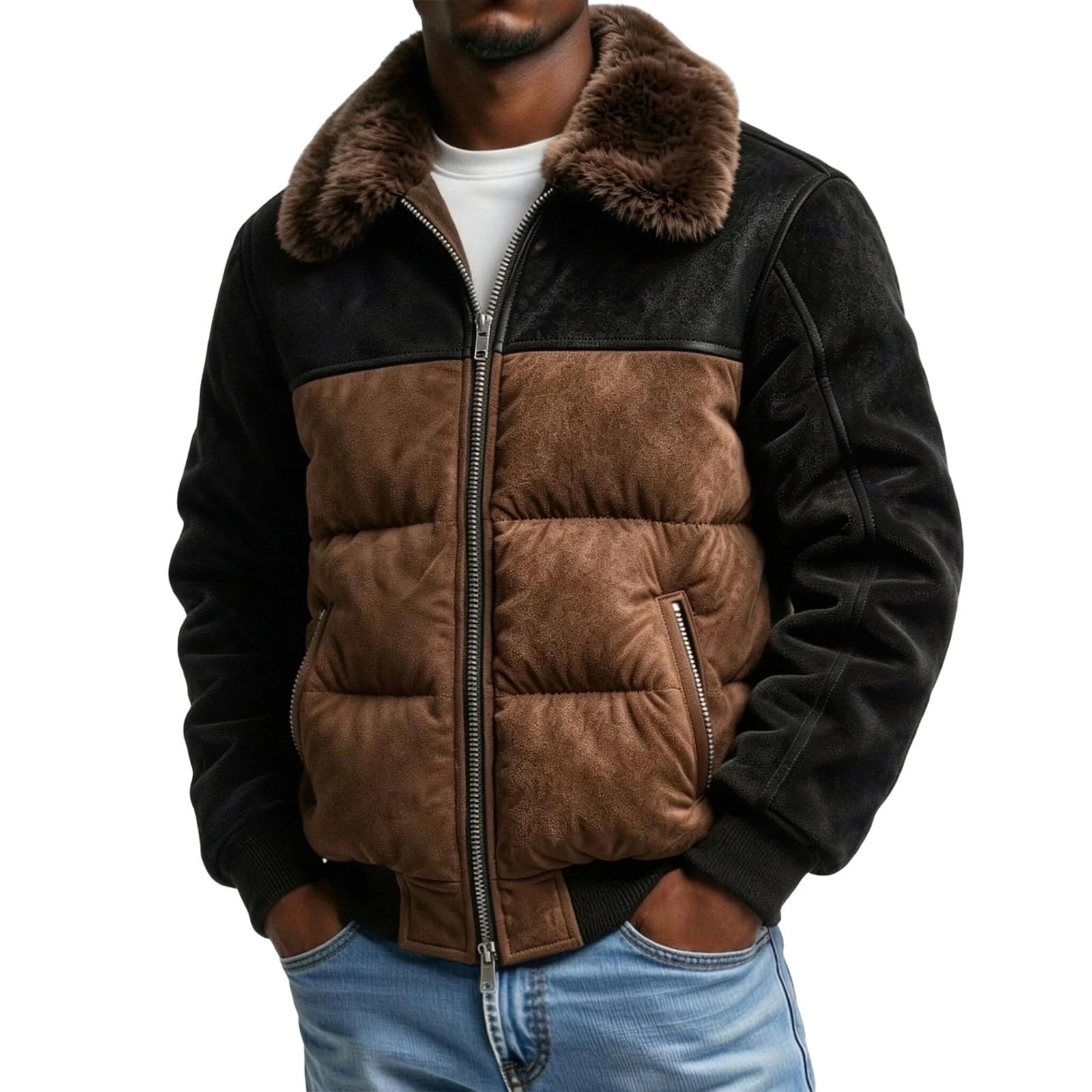 Hommes Veste Hiver Biker Thermo Moto Loisir Bomber Confortable Aviateur Classique Similicuir Revers Vintage