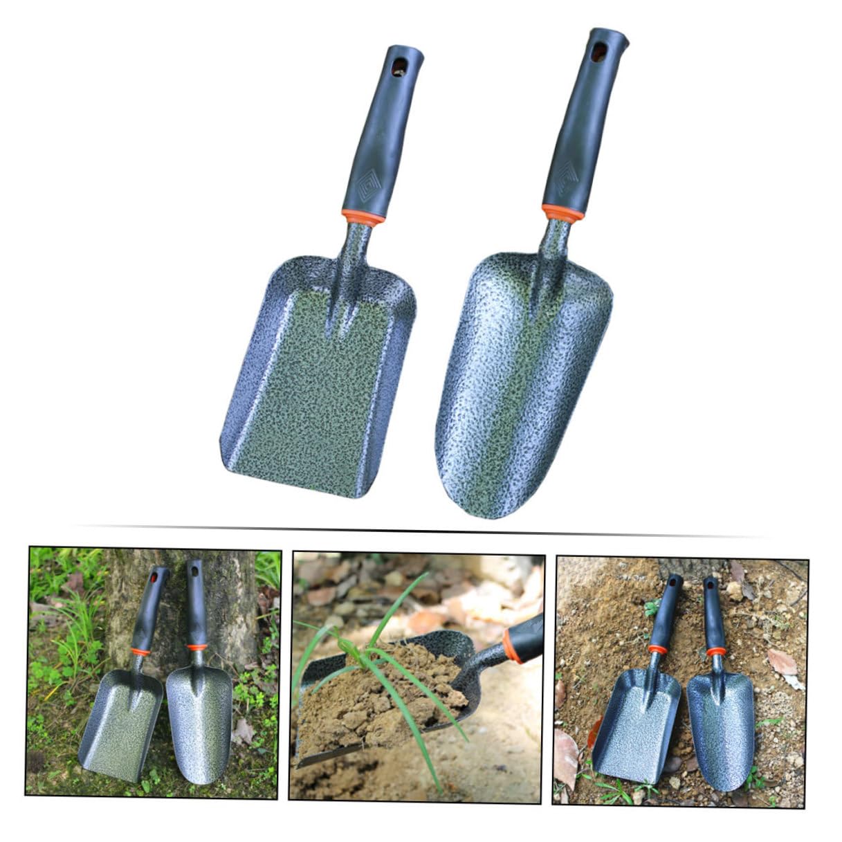 2 Stück Eisen Gartenkellen zum Auflockern und Düngen, Schwarz
