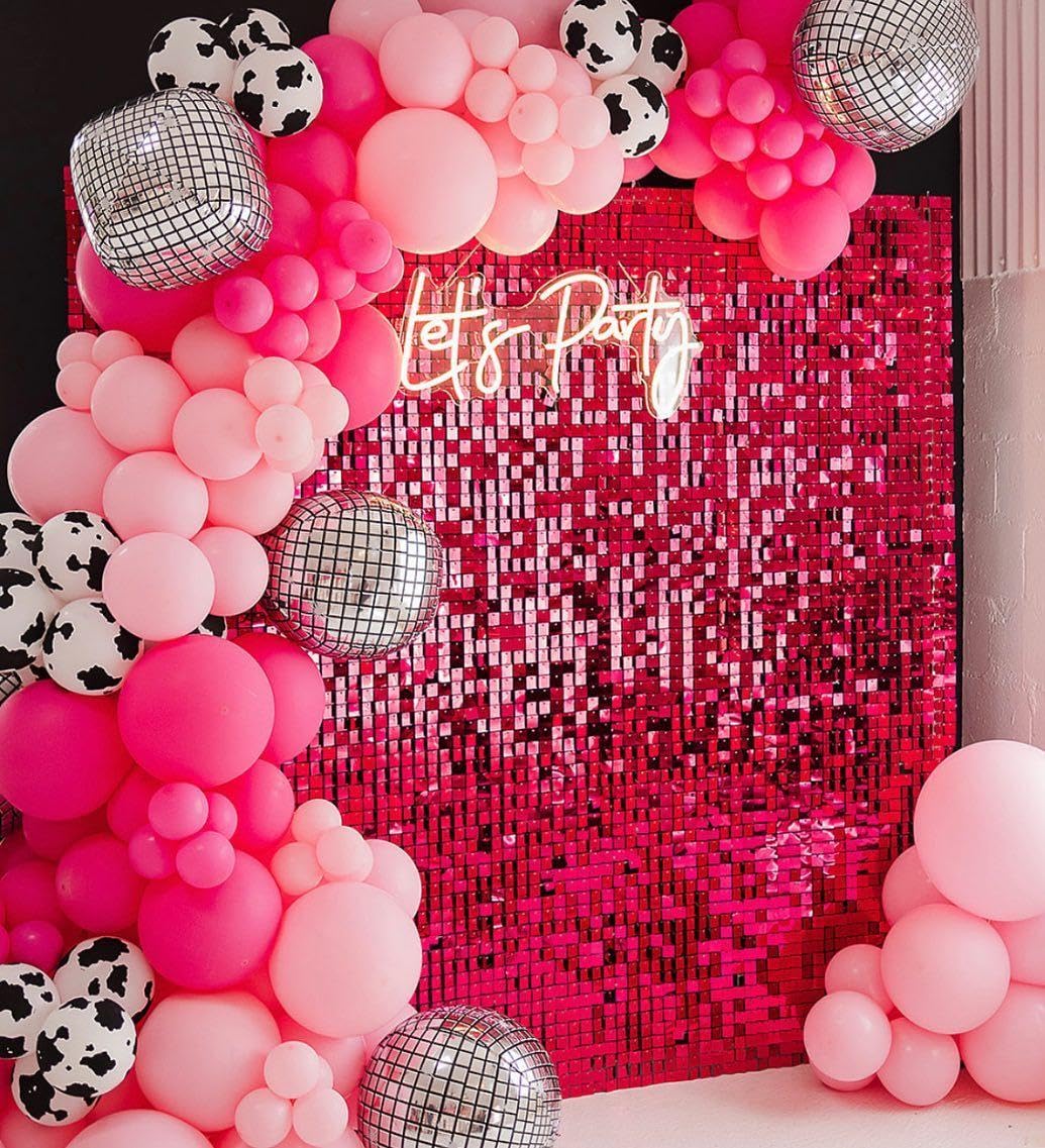 Kate Shimmer Wall Panels Lentejuelas Rosa Caliente Pared Lentejuelas Fondo Fiesta Paneles para Decoración de Fiesta 24PCS