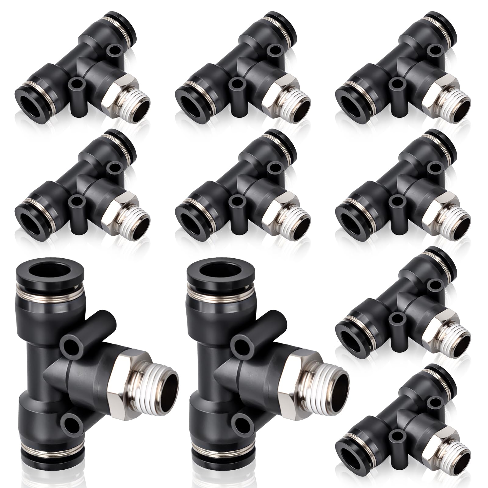 Lot 10 Connecteurs Rapides Mâles Droits PC4-01 – Tube 4mm OD X 1/8 BSP, Raccords Pneumatiques Avec Joints D’Étanchéité, Noir