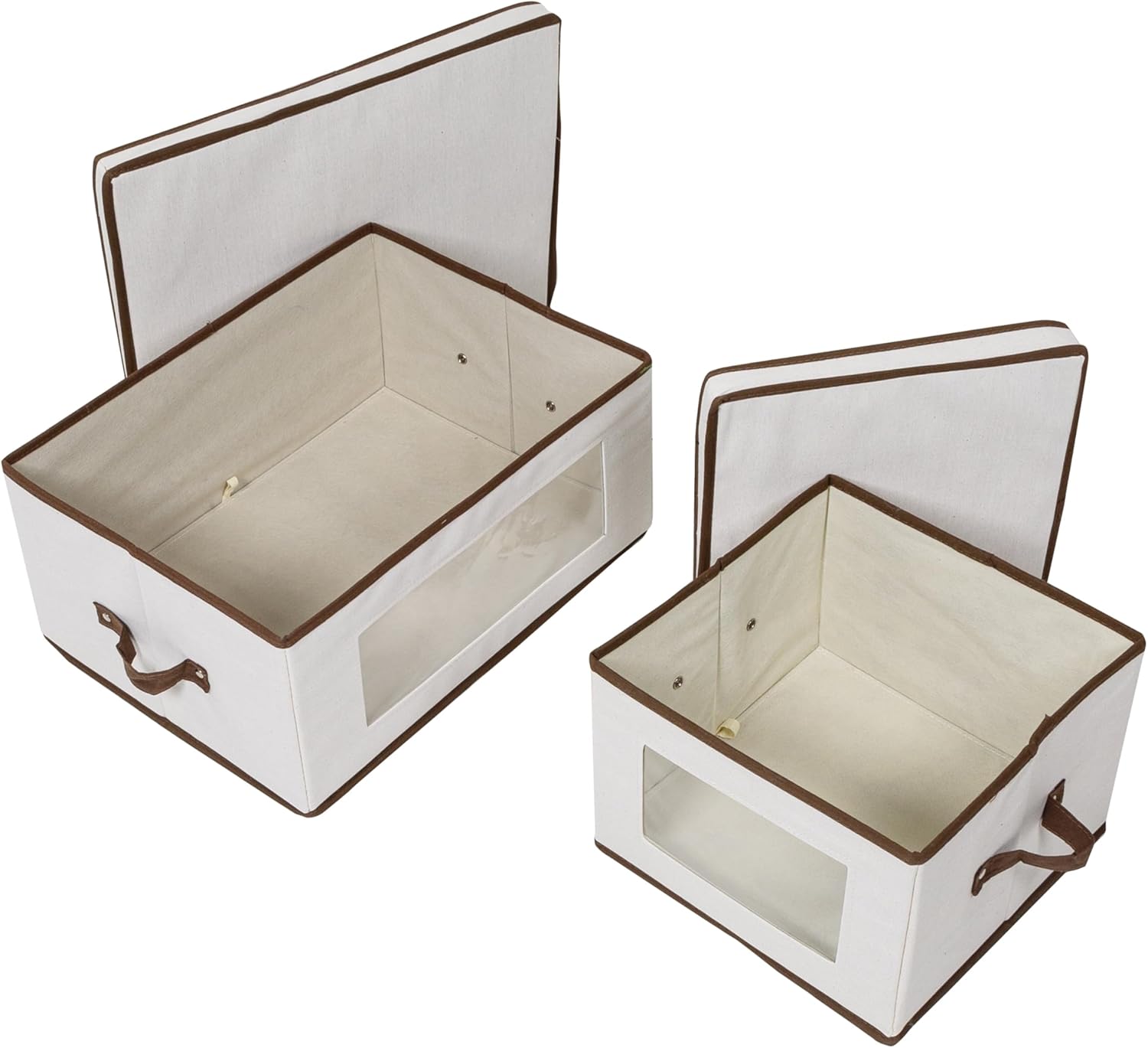 Honey-Can-Do 2-Pack Closet Fabric Storage Box with Lid, Clear-View Window and Removable Dividers, Natural SFT-09986 Natural