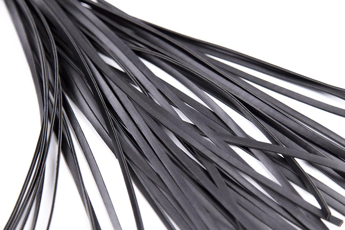 Fringed Double-Sided Imitation Sheepskin Black Whip， Bright Leather Whip,Whip, Horse Riding Crop, Role-Playing Props,