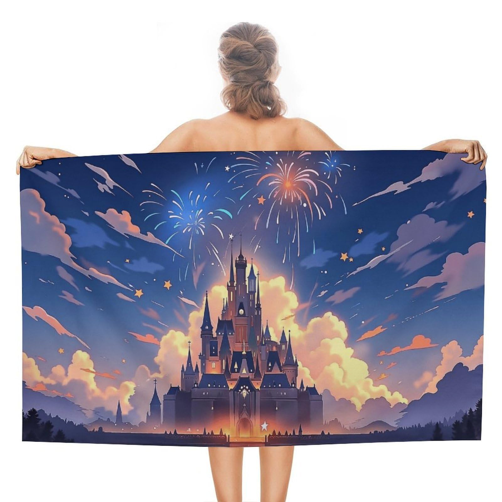 Anceky Magical Castle Fireworks Beach Towel Microfiber Soft Absorbent Oversized Large Bath Towel Blanket Thin Quick Dry for Adults Swimming Pool Yoga Gym Travel 51"X31"