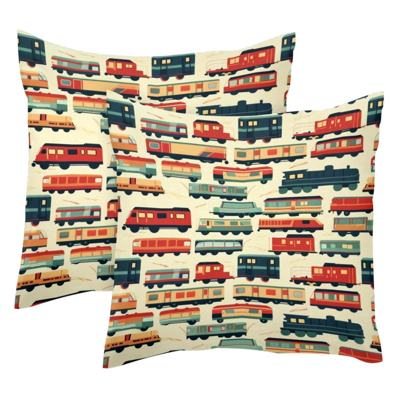 Housse de coussin colorée pour canapé salon lot de 2 velours motif train bus 50x50cm