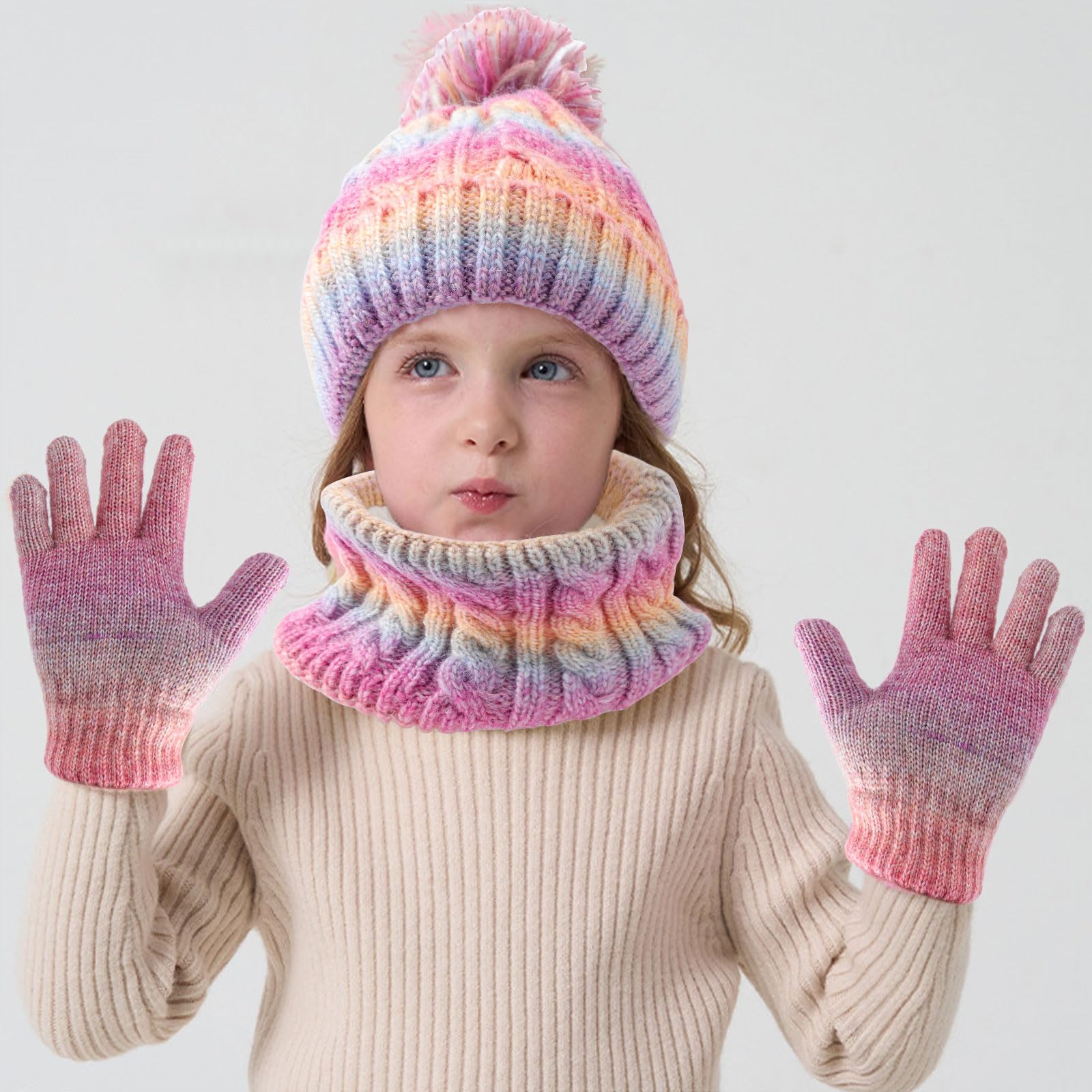 Mayoii Juego de gorro, bufanda, guantes 3 en 1 para niños y niñas de 3 a 10 años