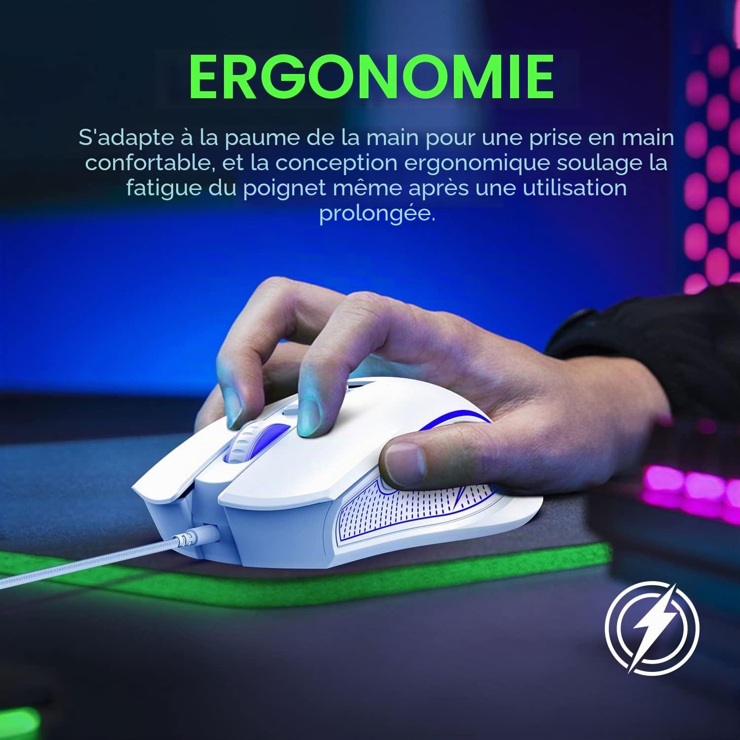 K61 RGB Gaming Keyboard Mouse Set, Clavier de Jeu à Membrane mécanique, jusqu'à 3600 dpi, Souris de Jeu Optique à 7 Boutons, pour PC, Ordinateur Portable, Mac, Bureau et Jeux - Blanc