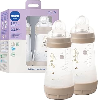 MAM 9oz Easy Start Anti-Colic Wide Neck Vented Baby Bottle, Medium Flow Breastfeeding-Like Nipple,