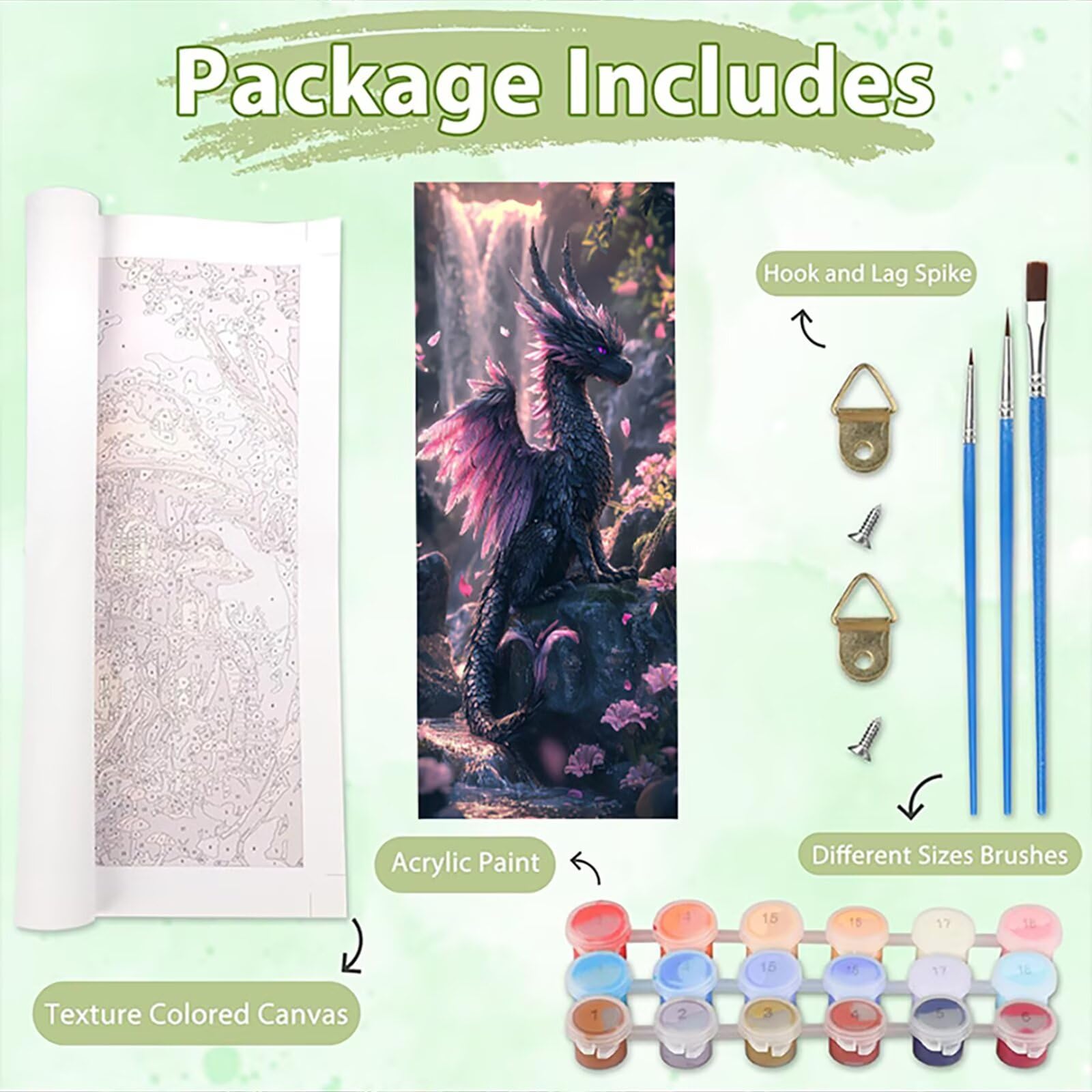 Malen Nach Zahlen 50x150cm Leinwand Wasserfall Malen Nach Zahlen Erwachsene mit Ohne Rahmen, DIY Kreativ Set für Erwachsene mit Pinseln und Acrylfarbe, Zimmer Deko Drache Landschaft Geschenk, P0M-233