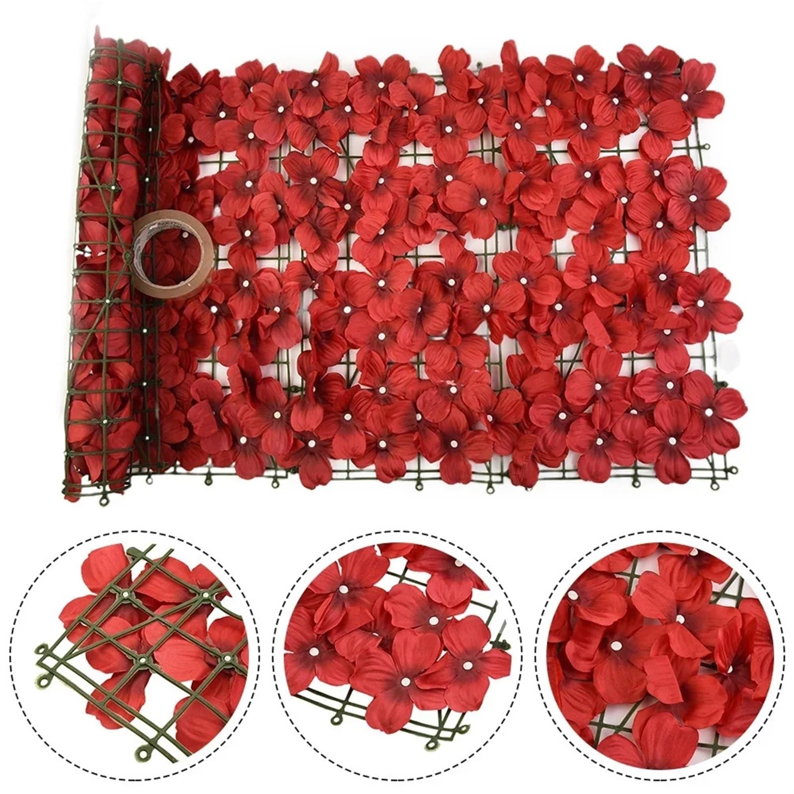 Sztuczne liście żywopłotu w rolce, Sztuczny płot z liści wiśni 50x100 cm, wielokolorowy, do ogrodu, balkonu(Red)