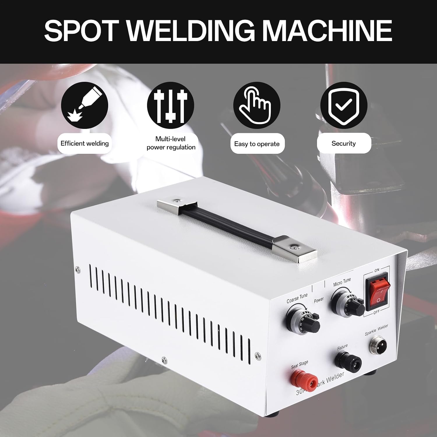Permanent Jewelry Spot Welder for 0.1-0.8MM 300W Portable Pulse Spot Welder Machine 9 Gears Adjustable Soldering Machine with Tweezers and Needle,110 V,White