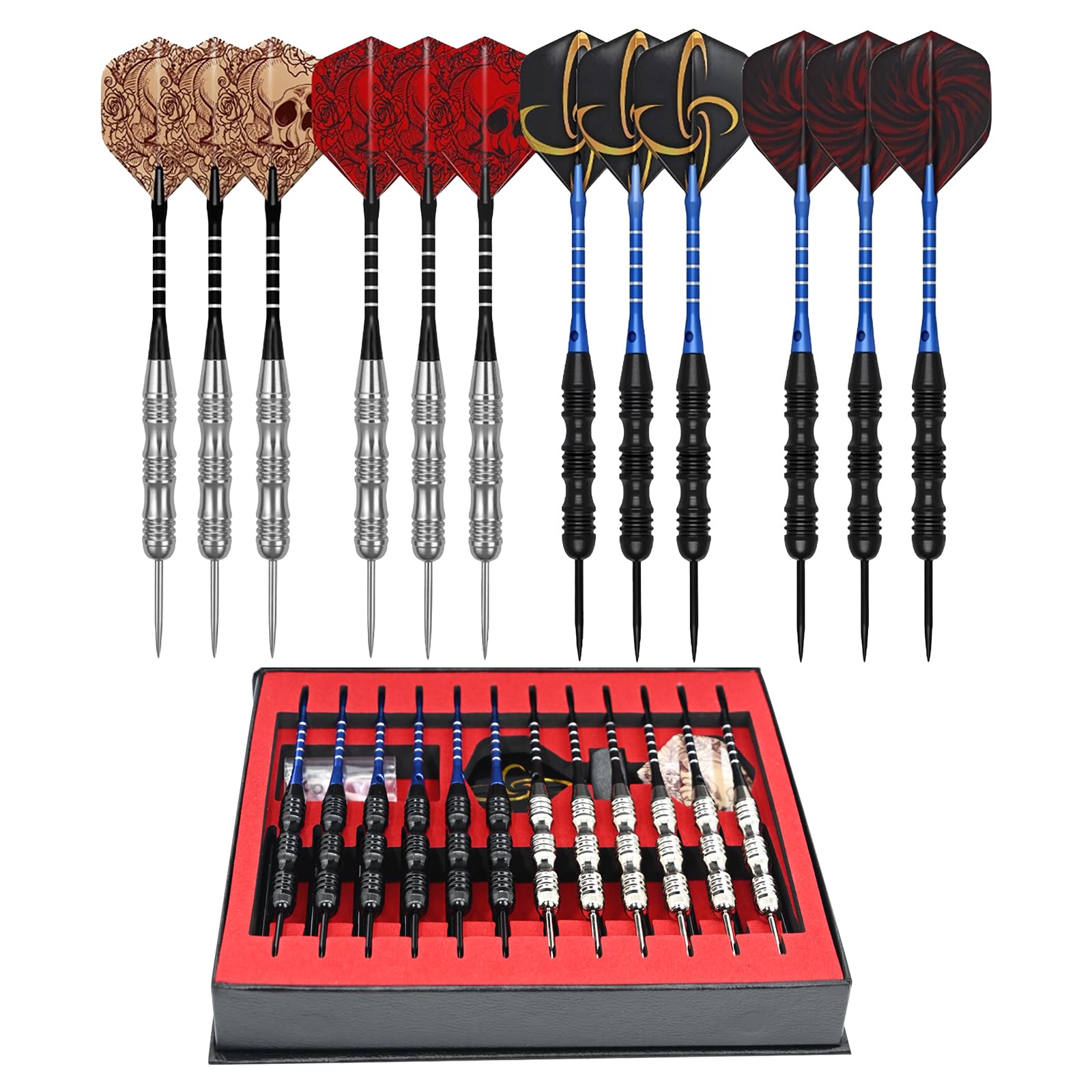Dartpfeile mit Metallspitze, 12 Stück Profi Steeldarts, Steel Darts Set mit Schaft und Flights,für Anfänger Und Hobbyisten