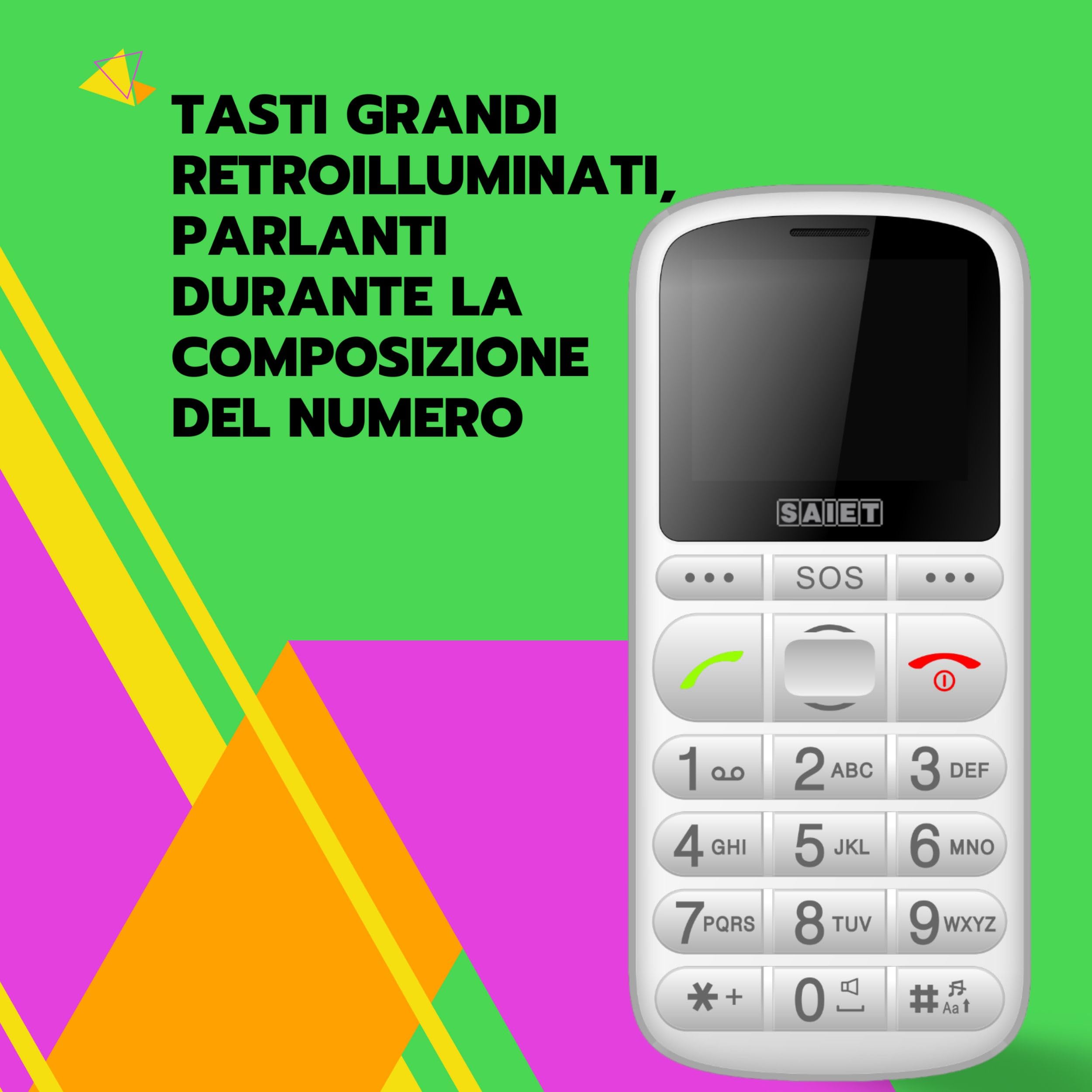 SAIET - Cellulare per Senior Facile da Usare PRONTO MAX - Telefono per Anziani con Tasti Parlanti e Caratteri Grandi - Bianco
