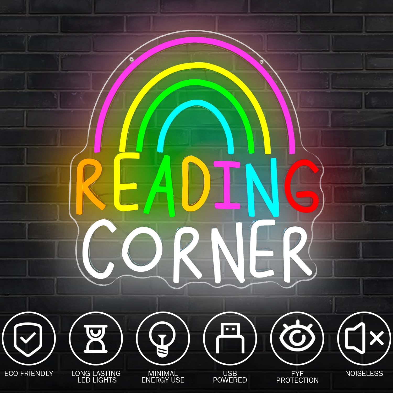 Letrero de neón de esquina de lectura para aula, luz de neón para escuela, biblioteca, letrero LED para oficina, lectura, letras, luces LED de neón para decoración de pared, leer libros, arte de pared