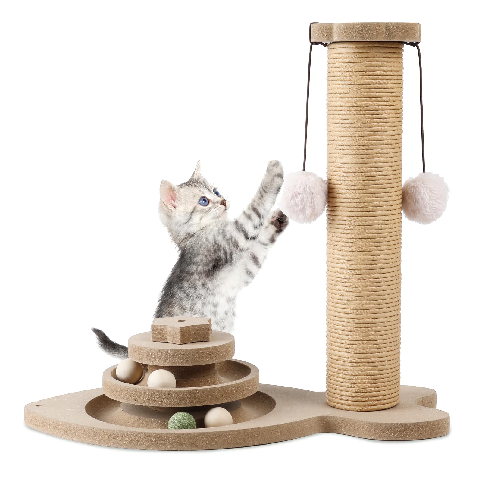 Photo 1 of ***USED - LIKELY MISSING PARTS - UNABLE TO VERIFY FUNCTIONALITY***
Cat Scratching Post 3 in 1 Wooden Cat Scratcher Toy, 13.8'' Tall Scratch Post Interactive Toy with Dangling Ball, Two-Layer Ball Track with Catnip Balls for Small and Medium Cats